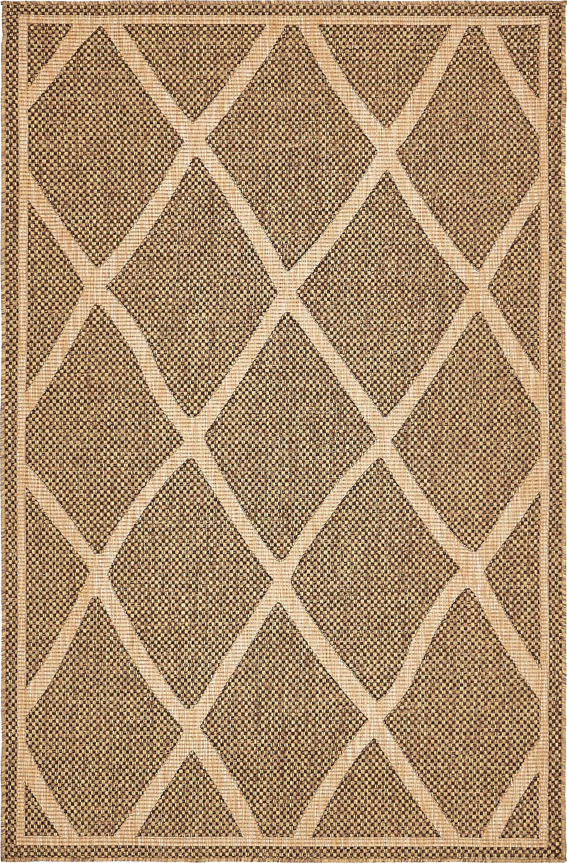 Unique Loom 3135647 Diamonds Outdoor 5 x 8 (ft) Loomed Polypropylene Brown/Tan Rectangular Indoor/Outdoor Geometric Mid-Century Modern Area rug