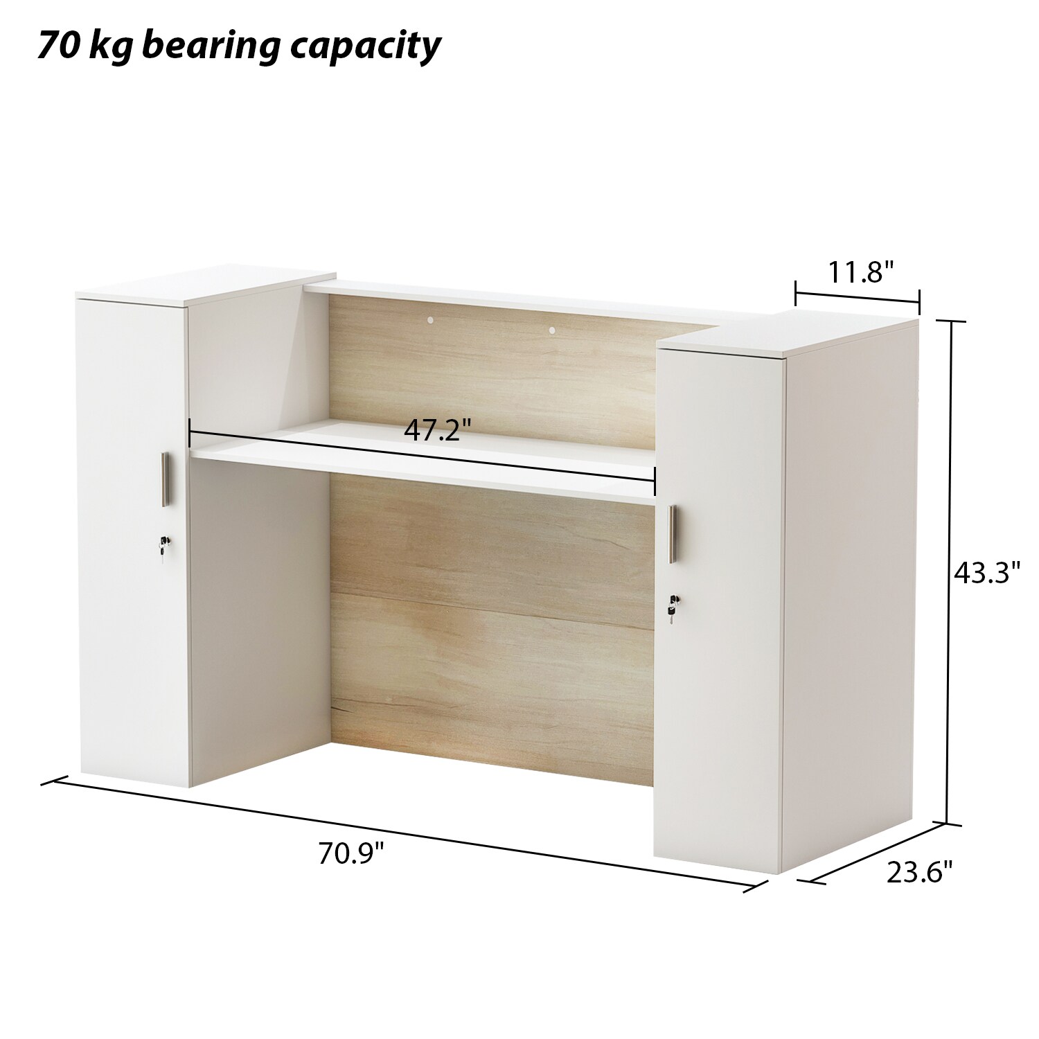 FUFU&GAGA 55.1 in. W x 43.3 in. H White MDF Computer Desk with a