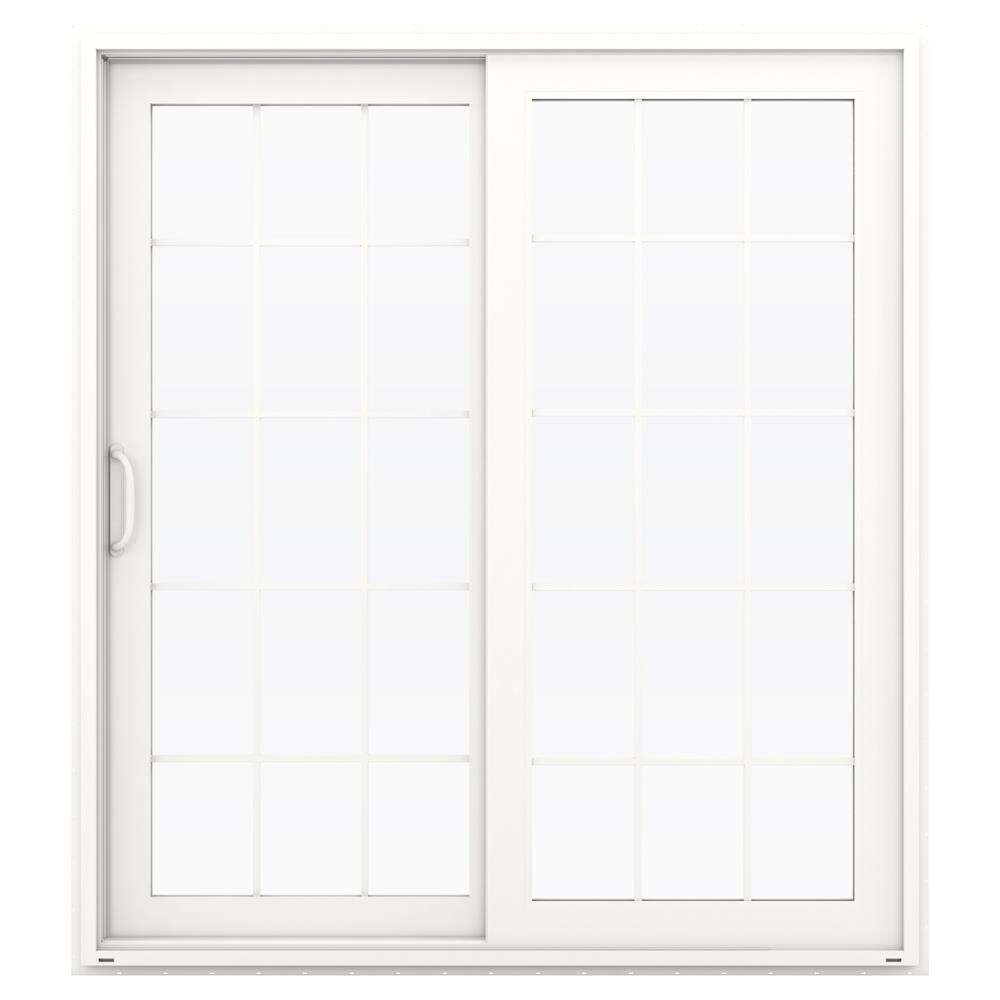 JELD-WEN 72-in x 80-in x 4-9/16-in Jamb Low-e Argon Simulated Divided Light White Vinyl Sliding Left-Hand Sliding Double Patio Door Screen Included -  LOWOLJW155900009