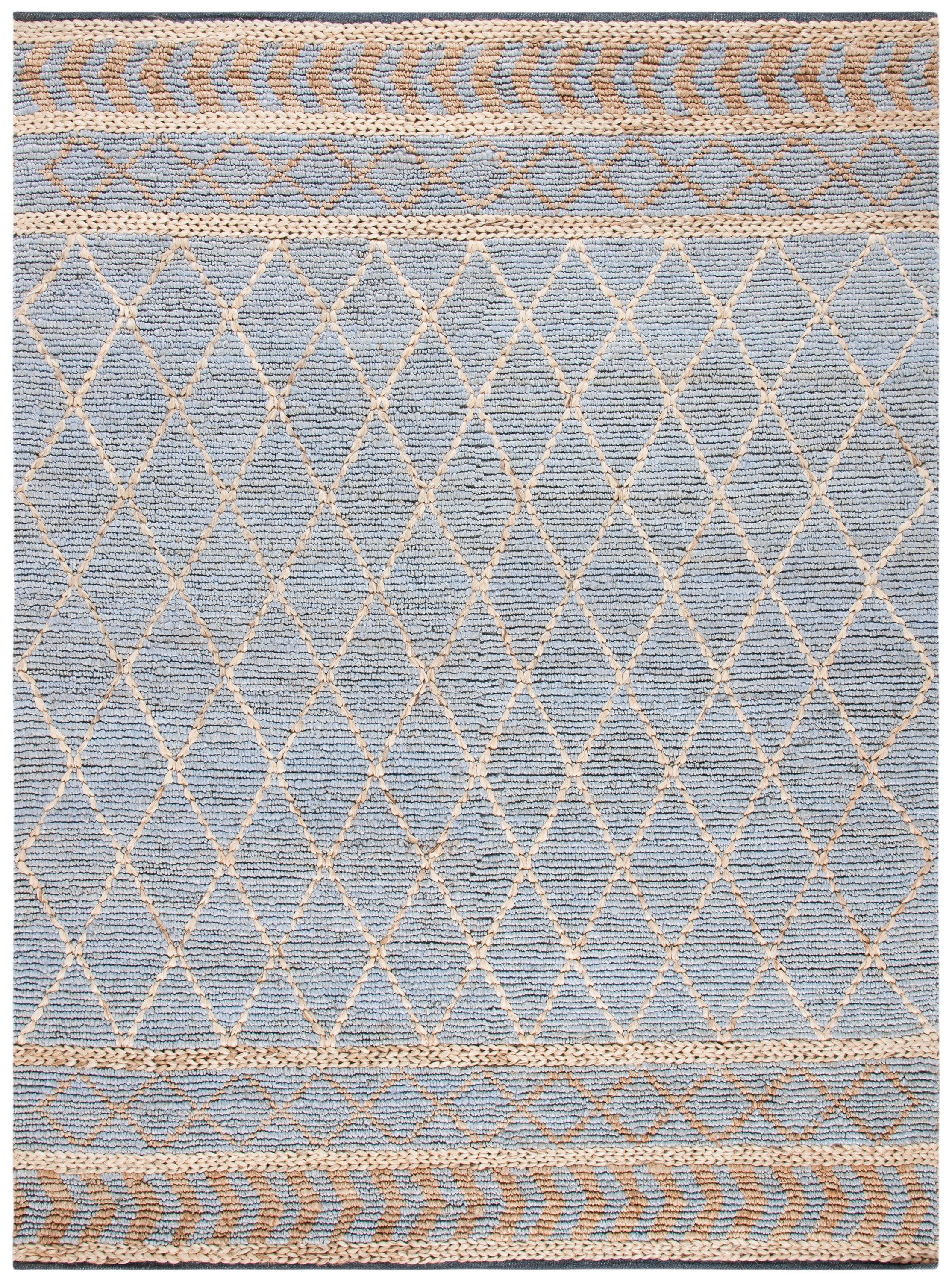 Blue and Natural Flat Woven Reversible Cotton 8' x 10' Rug