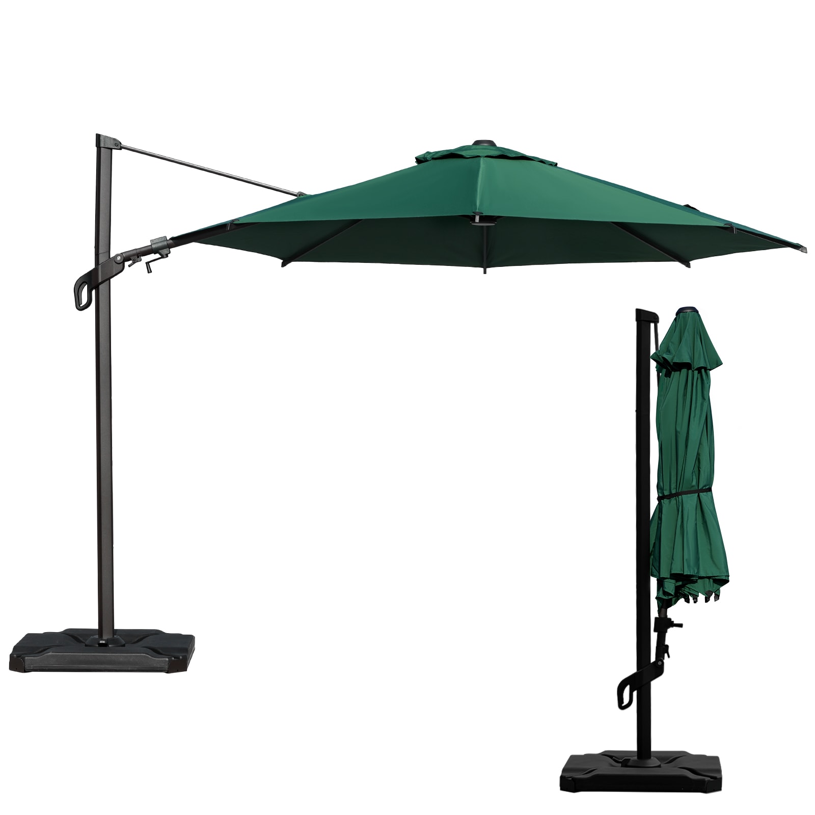10ft Dark Green Aluminum Cantilever Patio Umbrella