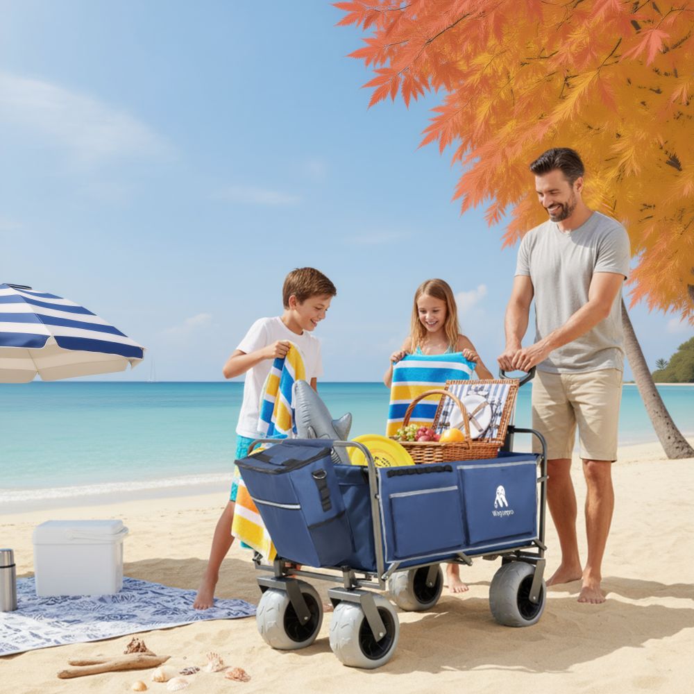 YOSIMFUR Beach Wagon with Big Wheels for Sand - 500lbs capacity - Patented design - All Terrain Steel Frame Utility Cart with Pneumatic Tires