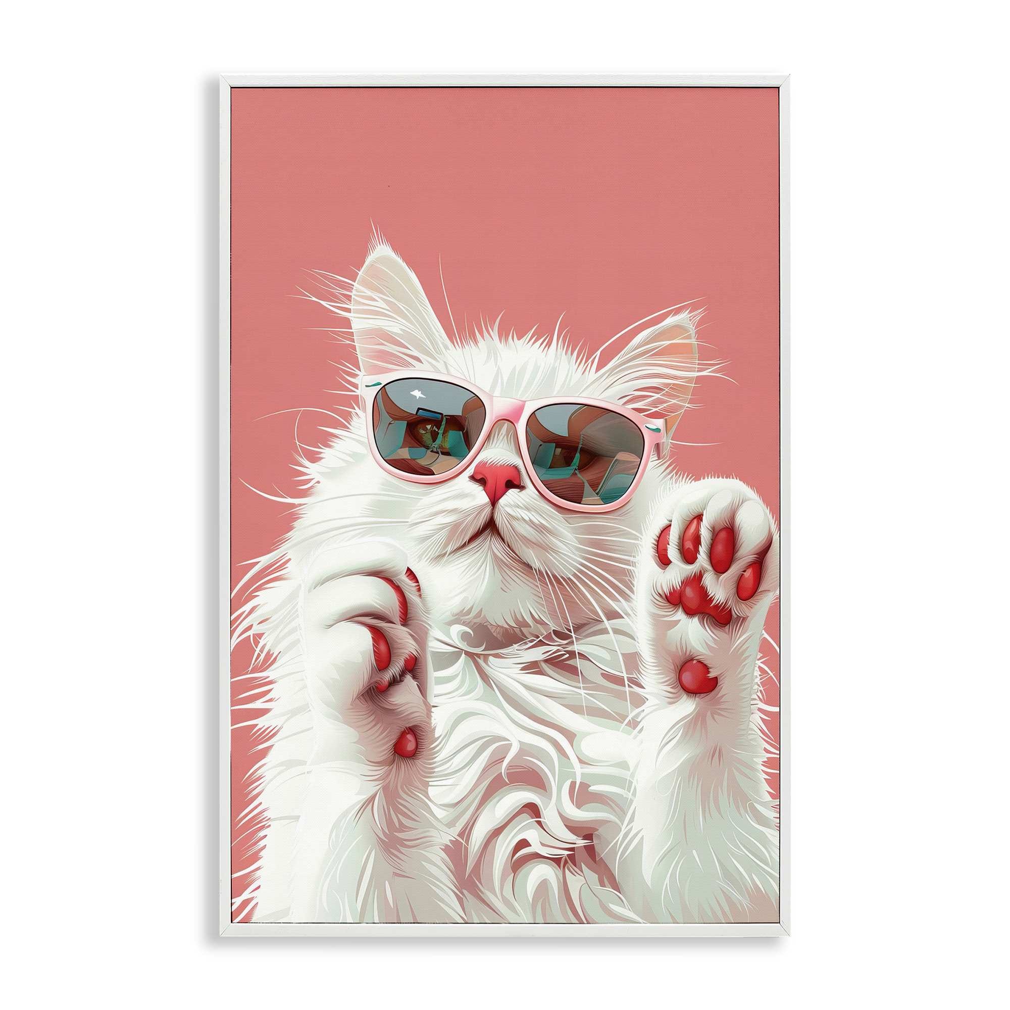 Stupell Industries BT-646-WFR-16X24 Glam Cat with Sunglasses Framed Giclee design by LSR Design Studio