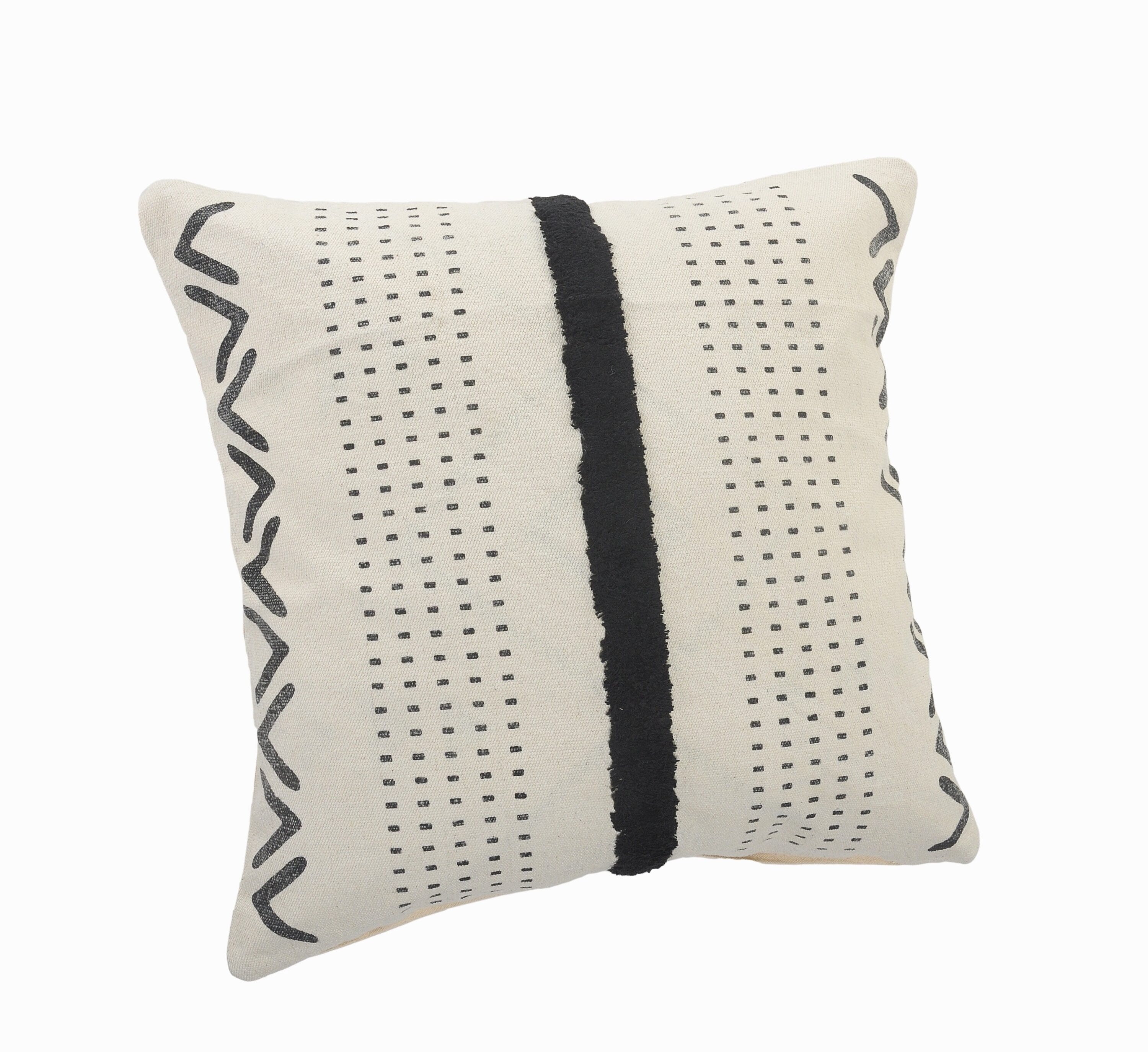 20" Black and Cream Cotton Tufted Throw Pillow