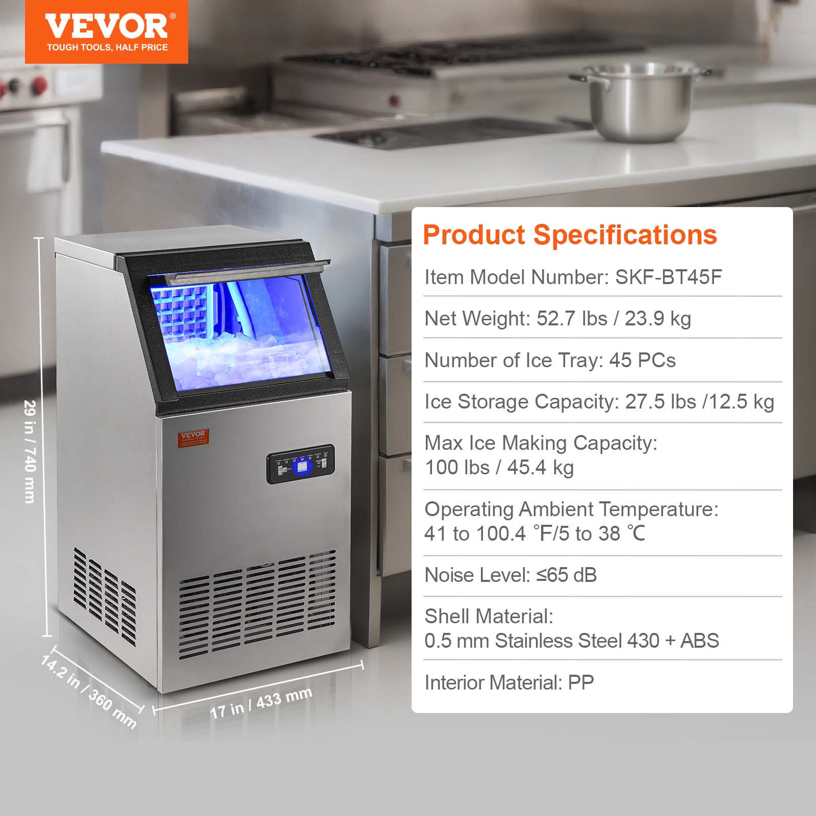 VEVOR 27.5-lb Storage Ice Maker 100-lb Freestanding Cubed Ice Maker (430  Stainless Steel) in the Ice Makers department at