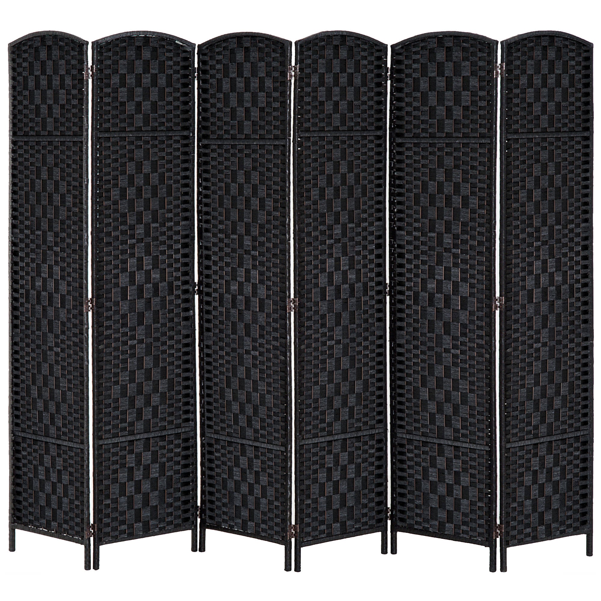 HomCom 830-162BK 6' Tall Wicker Weave 6 Panel Room Divider Privacy Screen - Black