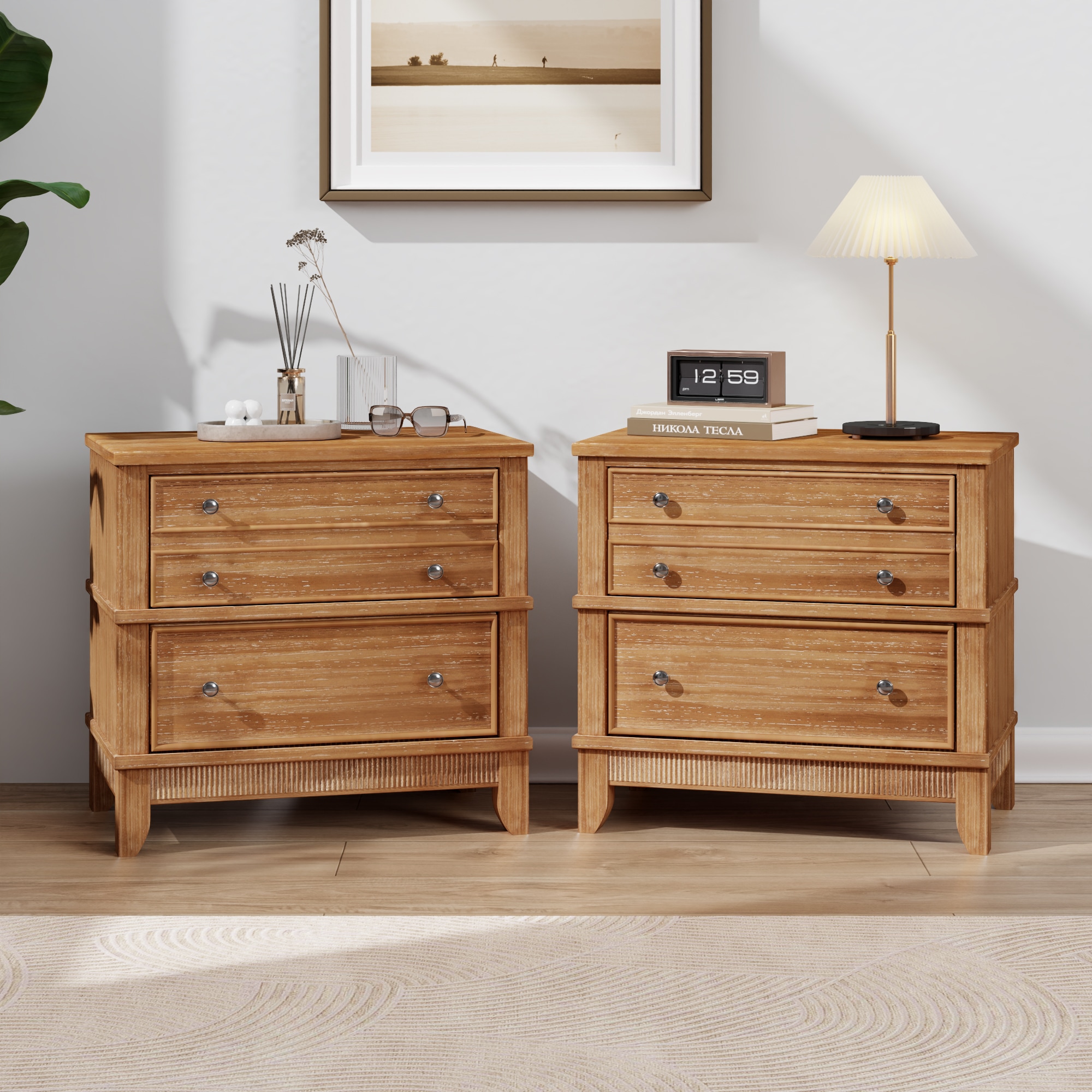 ModernLuxe BS701P183796N Hazel 3Drawer Hazel 3Drawer Side Table for Living RoomHallwayEntrywaySet of Two
