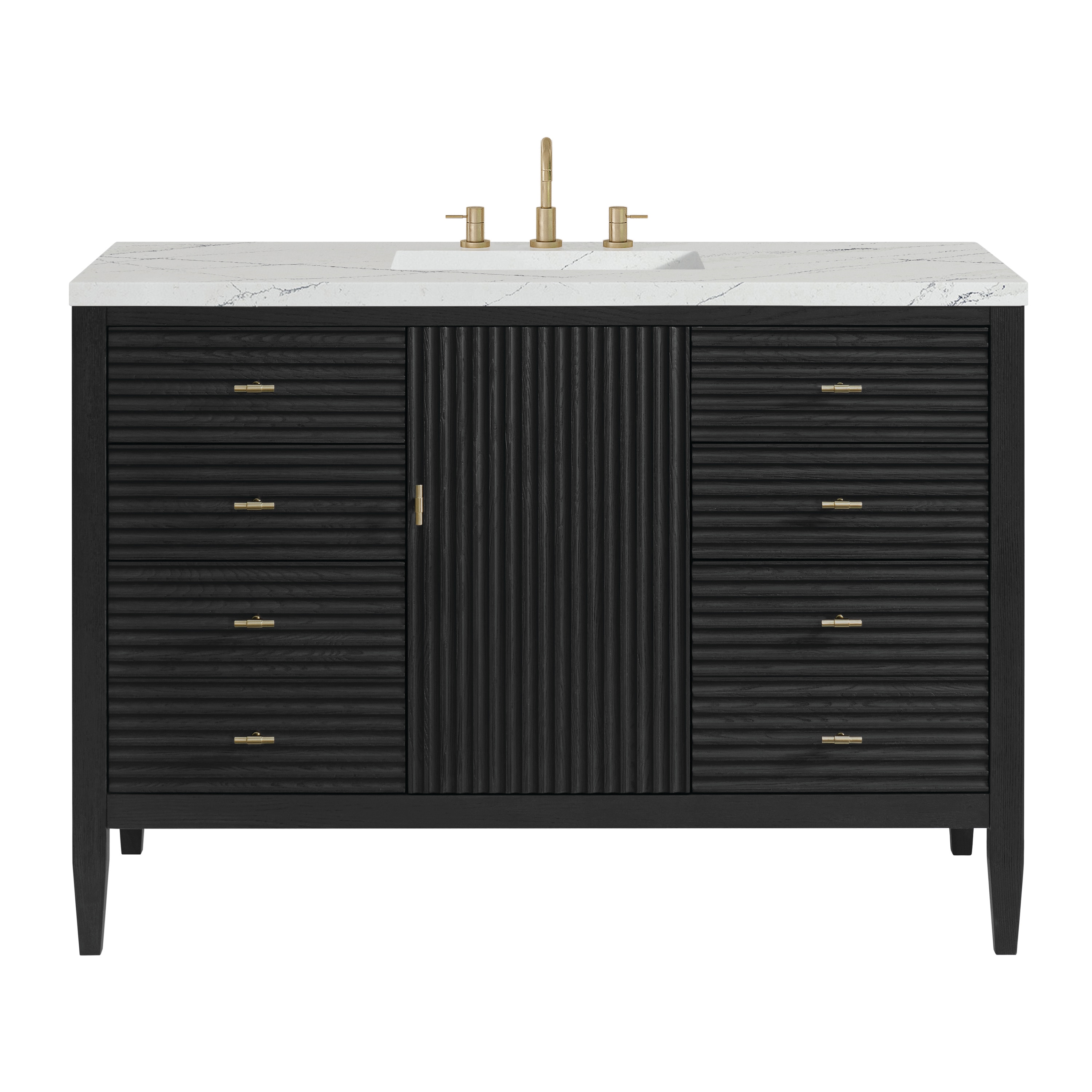 James Martin Vanities 485-V48-CBO-3ENC Myrrin 48-in Carbon Oak Undermount Single Sink Bathroom Vanity with Ethereal Noctis Quartz Top