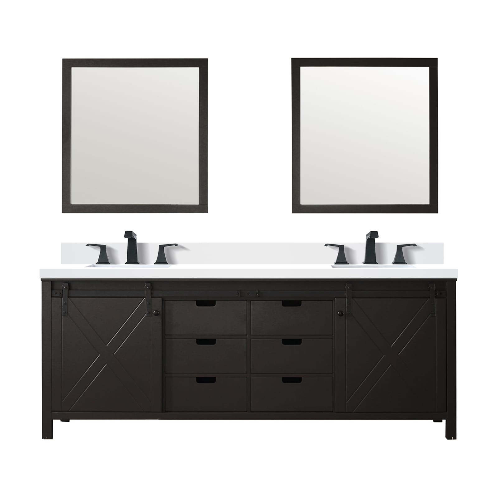 Lexora LVM84DC311 Marsyas 84-in Brown Undermount Double Sink Bathroom Vanity with White Cultured Marble Top (Mirror and Faucet Included)