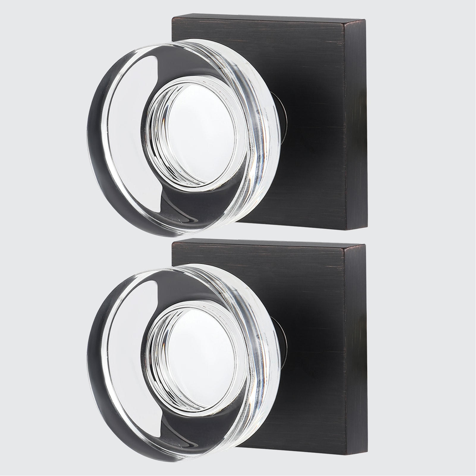 Senyhardware Modern Oil Rubbed Bronze Interior Dummy Door Knob 2 Pack with Crystal Round Knob and Square Backplate