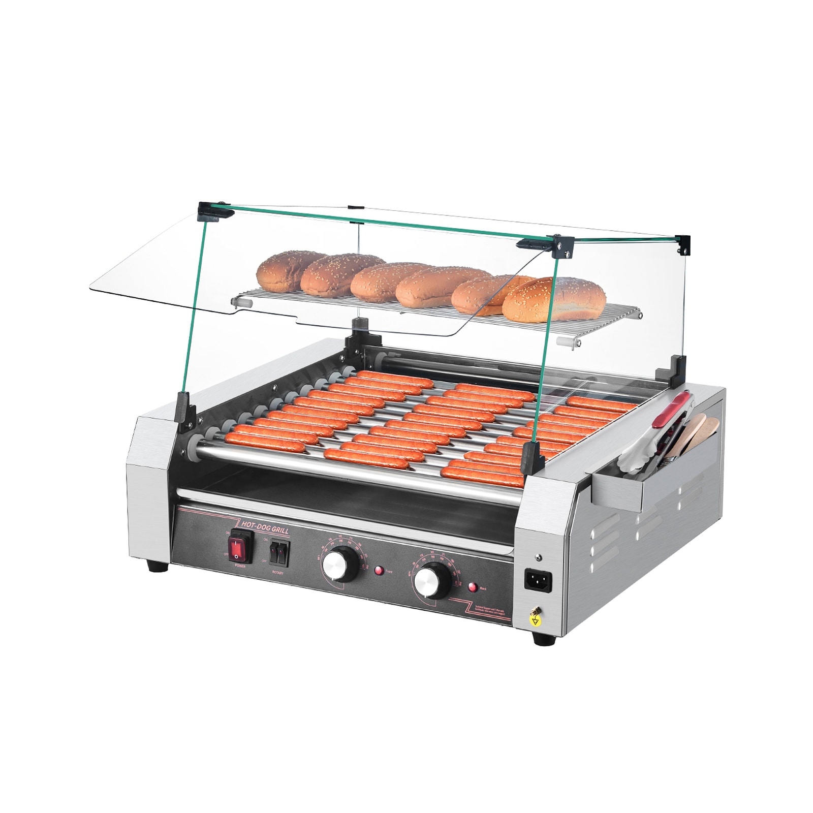 GIVIMO 11-Roller Commercial Hot Dog Roller for 30 Hot Dogs 1600-W Stainless Steel #LW047GIVSS665
