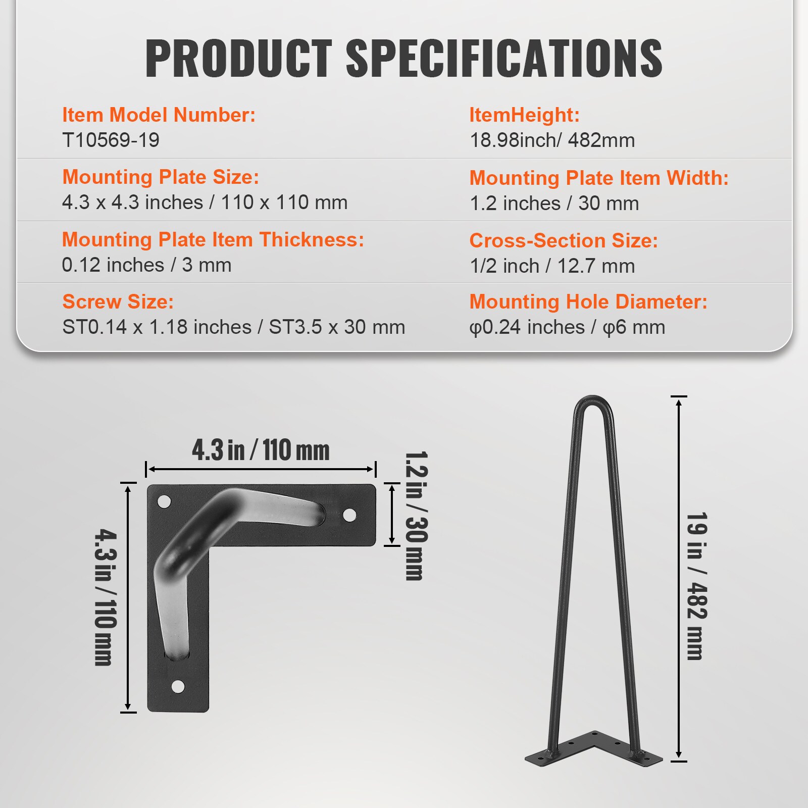 VEVOR FJ2GZT19YC12MHTR0V0 Wood-Table-Legs - View #3