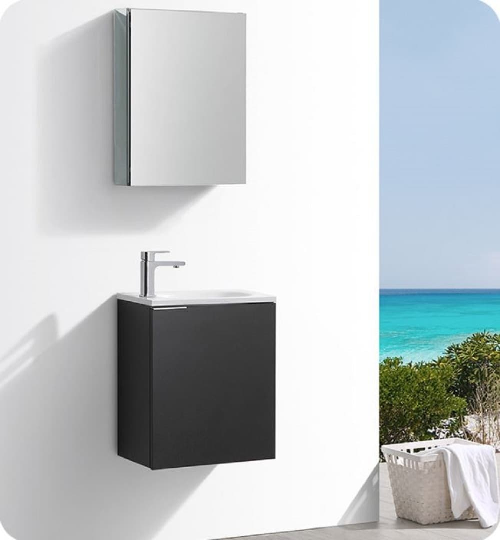 Valencia 20" Black Wall-Mount Vanity with White Acrylic Sink