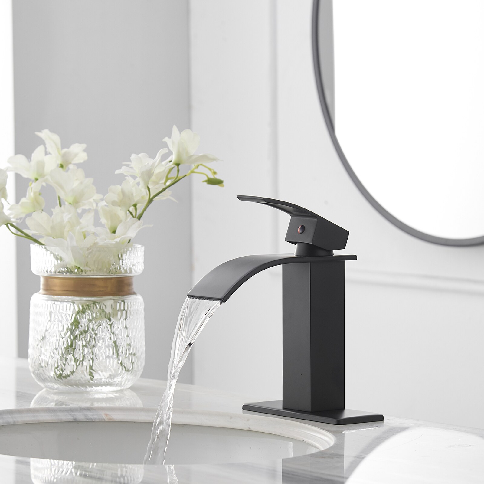 Matte Black Single Handle Waterfall Bathroom Faucet