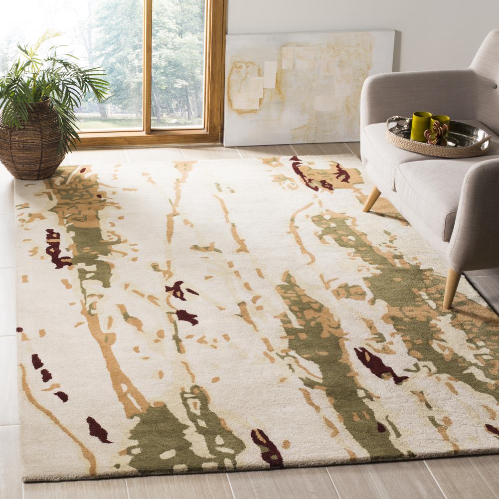 Bella Beige and Green Hand-Tufted Wool Area Rug, 5' x 5'