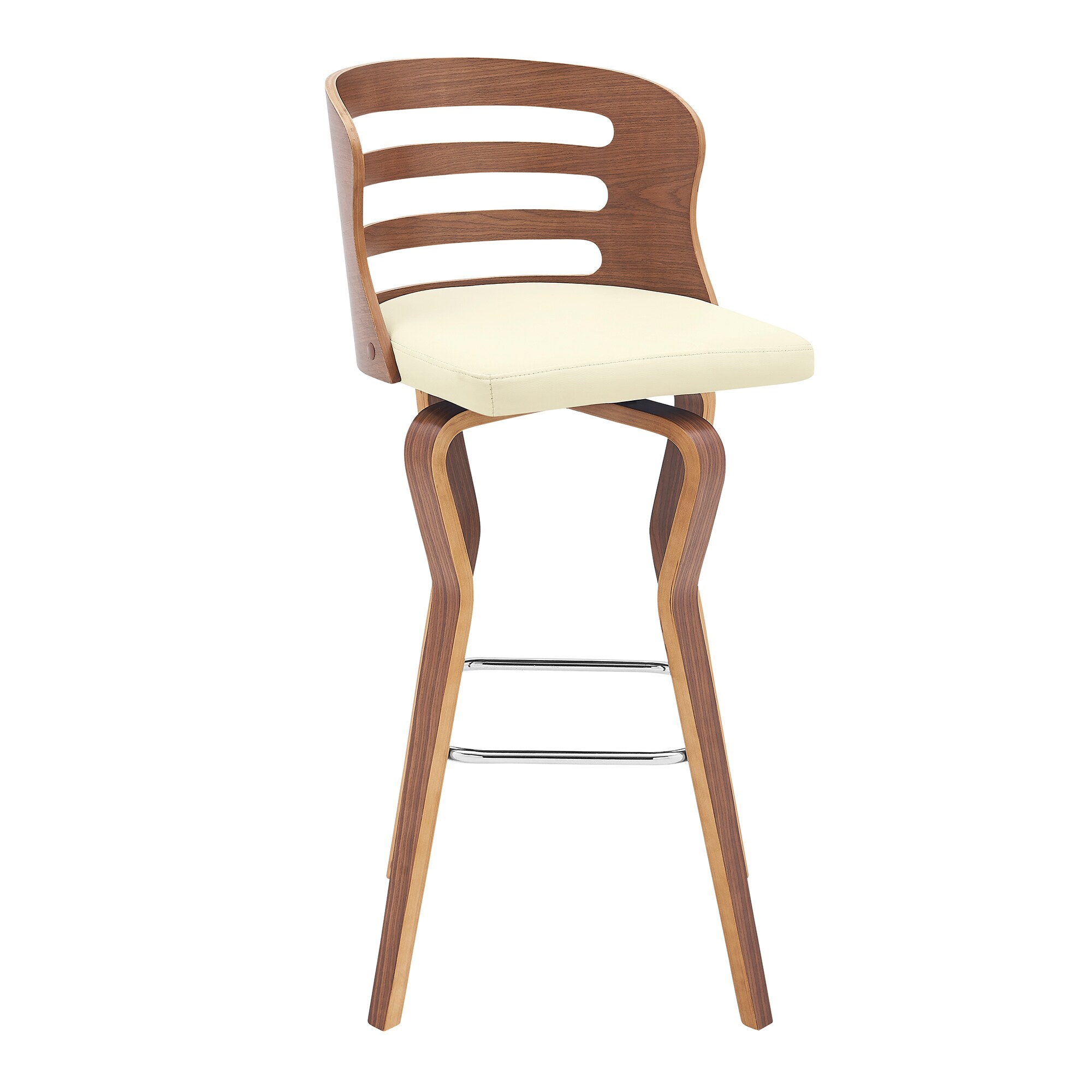 Armen Living LCVRBAWACR30 Walnut 29.0-in H Bar height Round seat Upholstered Swivel Wood Bar Stool and Back