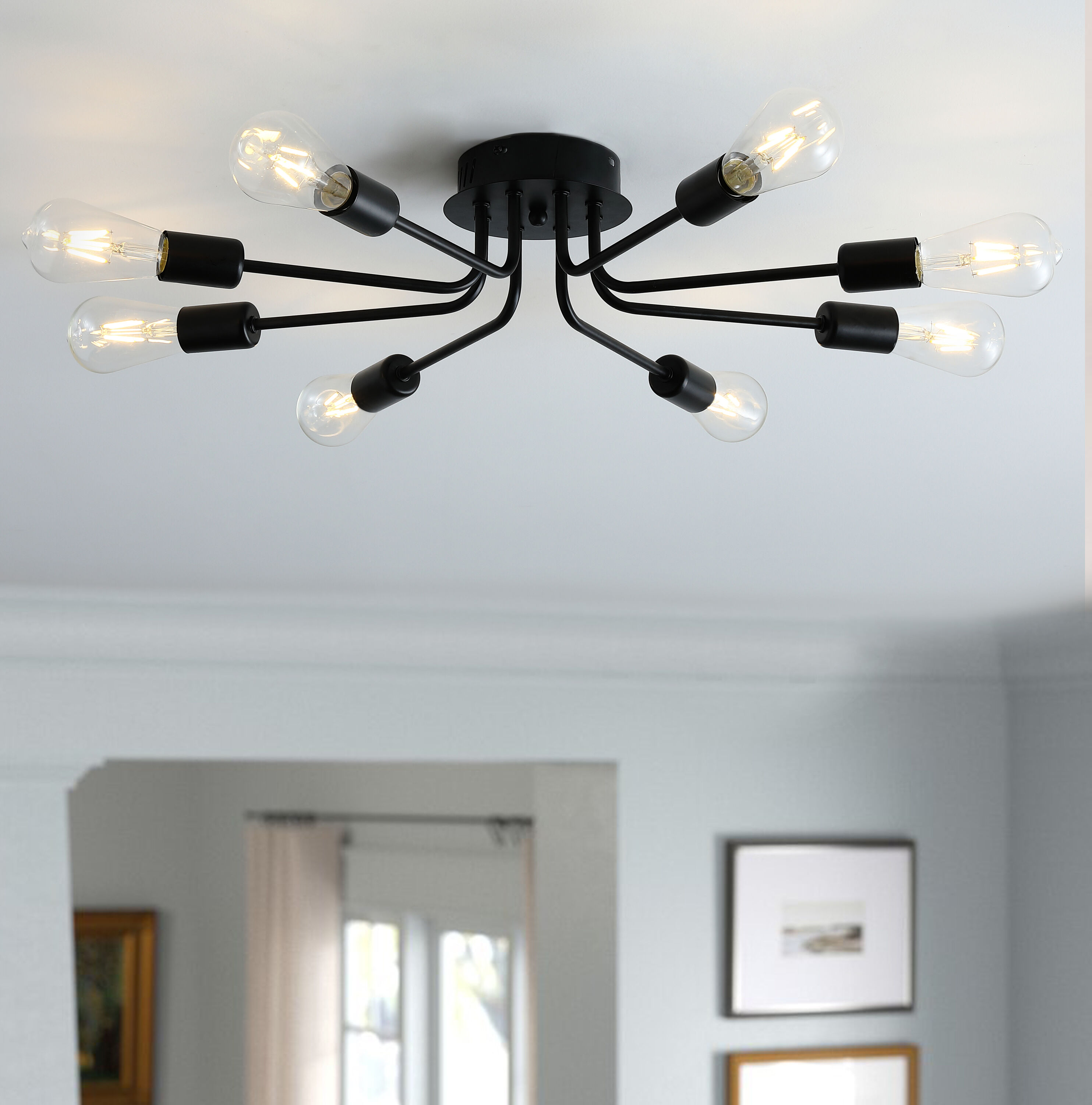 OKES 8-Lights Semi Flush Mount Ceiling Light Fixture,Black and