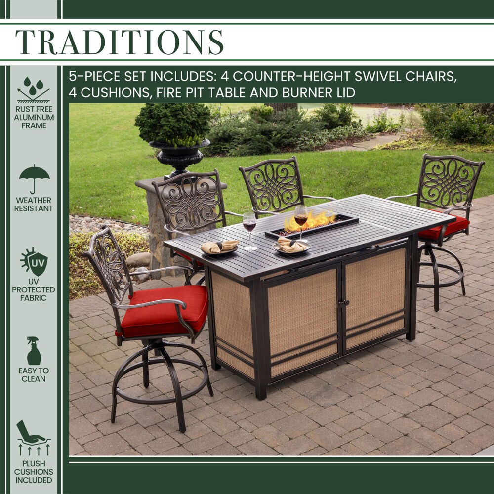 Hanover TRAD5PCFPBR-RED Patio-Dining-Sets - View #2