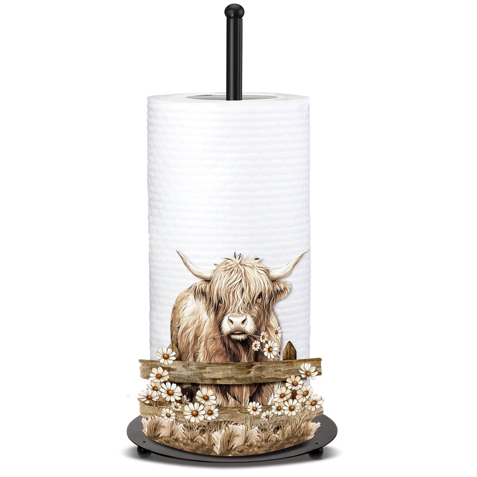 UUDULY  Highland Cow Metal Paper Towel Holder Large Farmhouse Kitchen Bathroom Decor Stand with Sturdy Base durable home and garden accessory