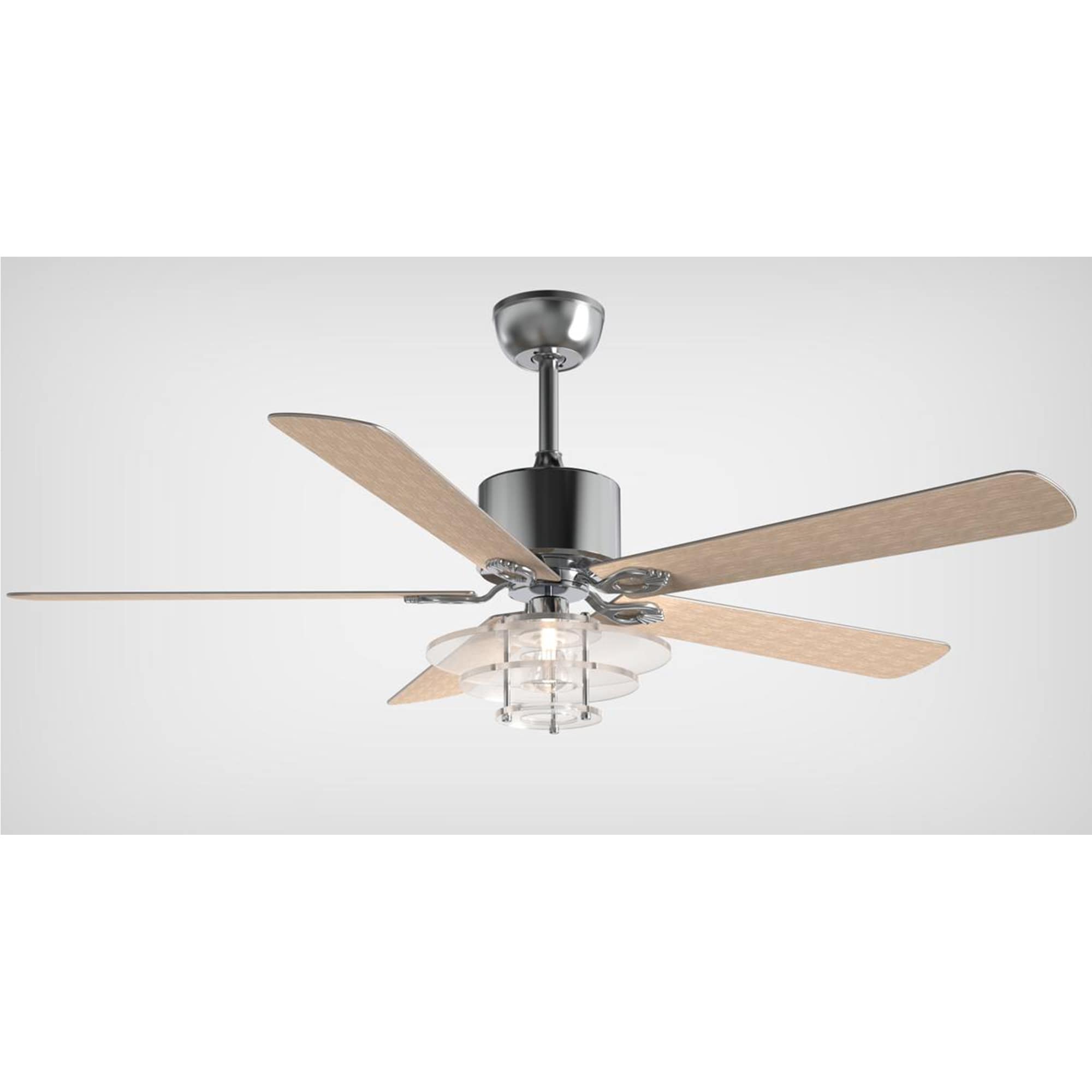 Oaks Decor DC5222OKEL-C Santander 52-in Color-Changing Chrome with Mid-century Blades Chandelier Ceiling Fan With Light - Remote Included ( 5 -Blade )