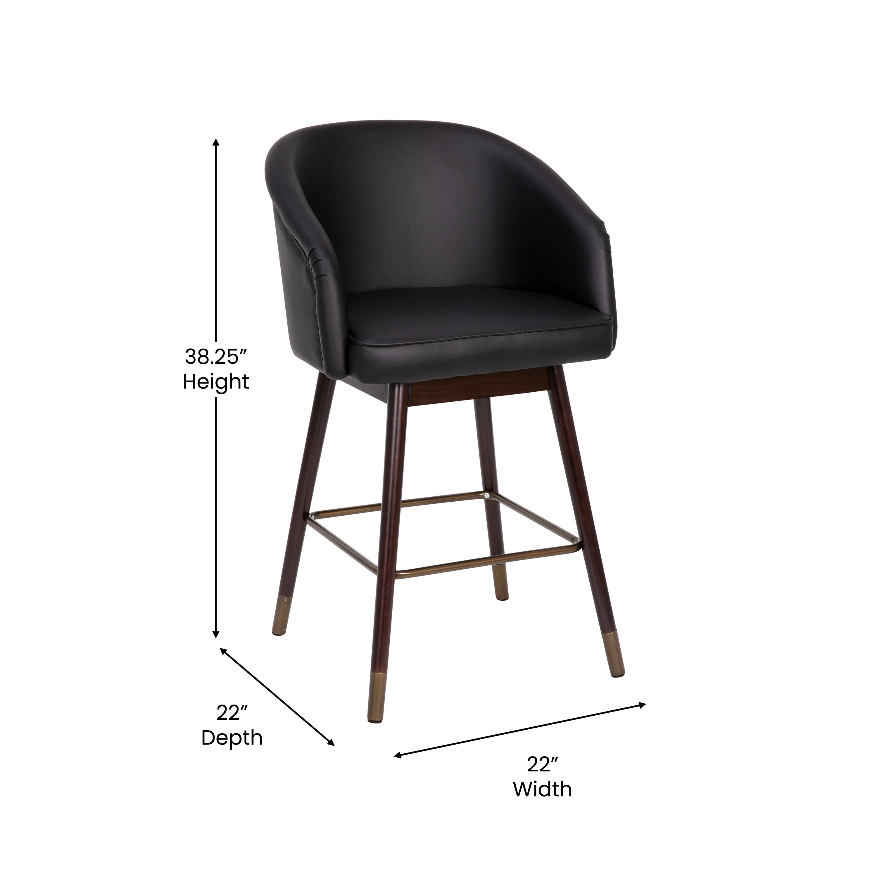 Brida Black Faux Leather and Walnut Counter Stool