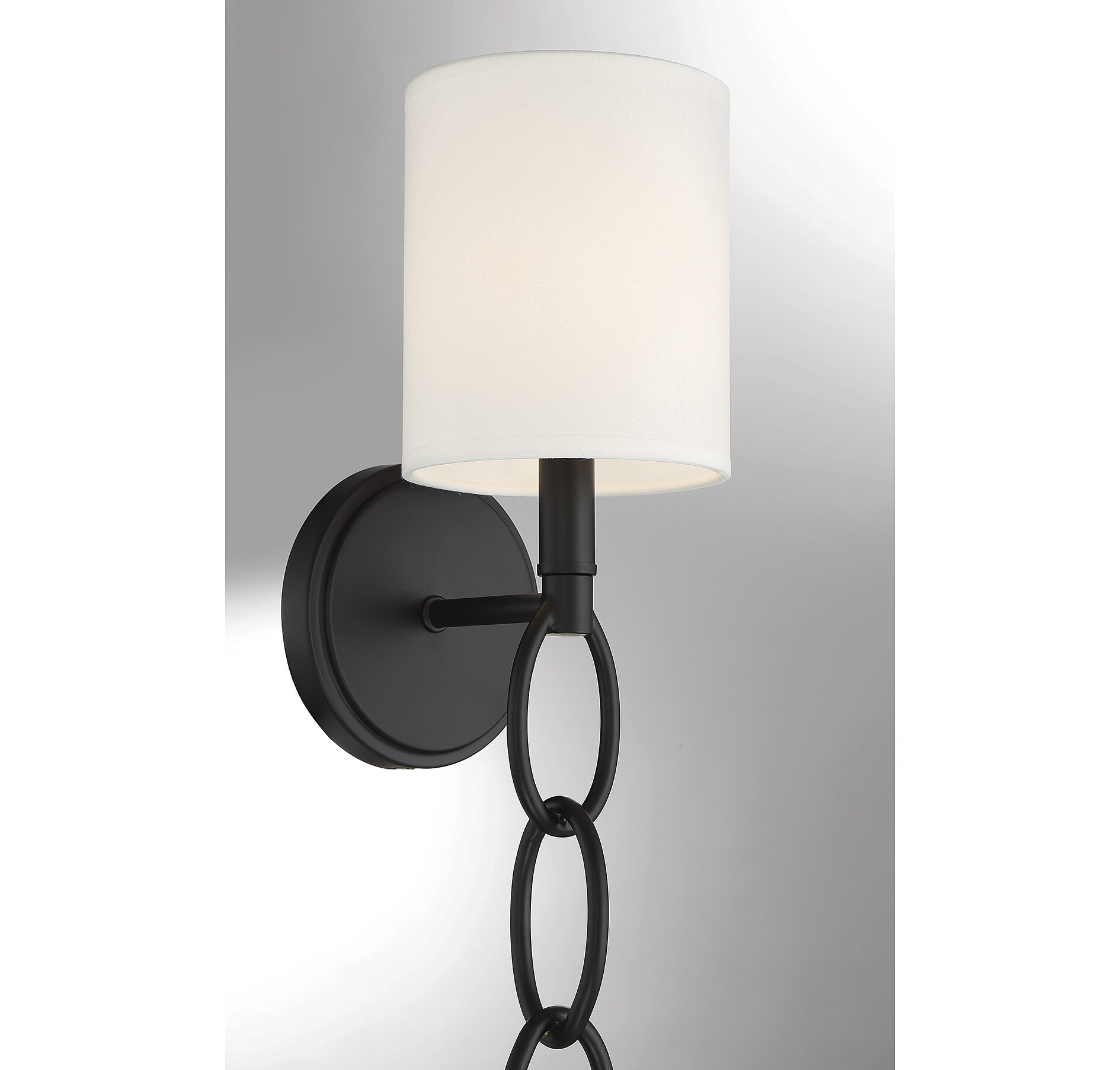 Matte Black Transitional Dimmable Wall Sconce with Fabric Shade