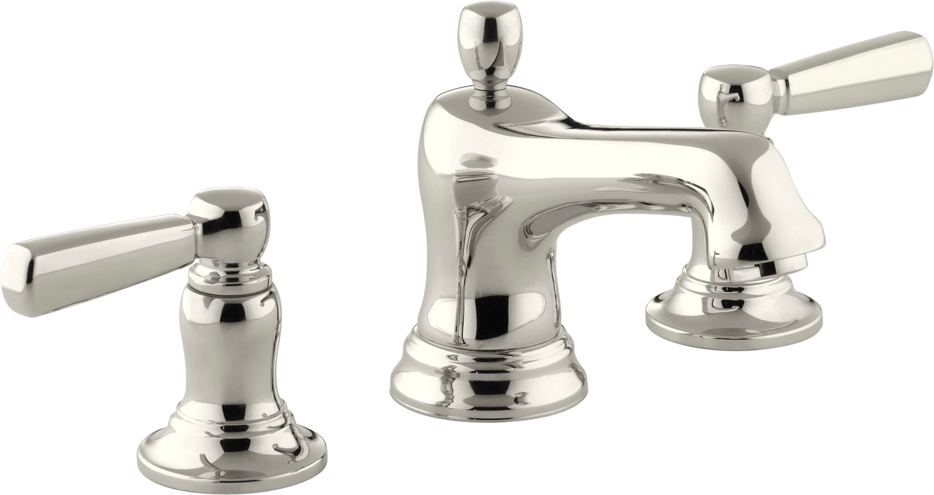 KOHLER 10577-4-SN Bancroft Vibrant Polished Nickel Widespread 2-handle WaterSense Low-arc Residential Handle Bathroom Sink Faucet with Drain