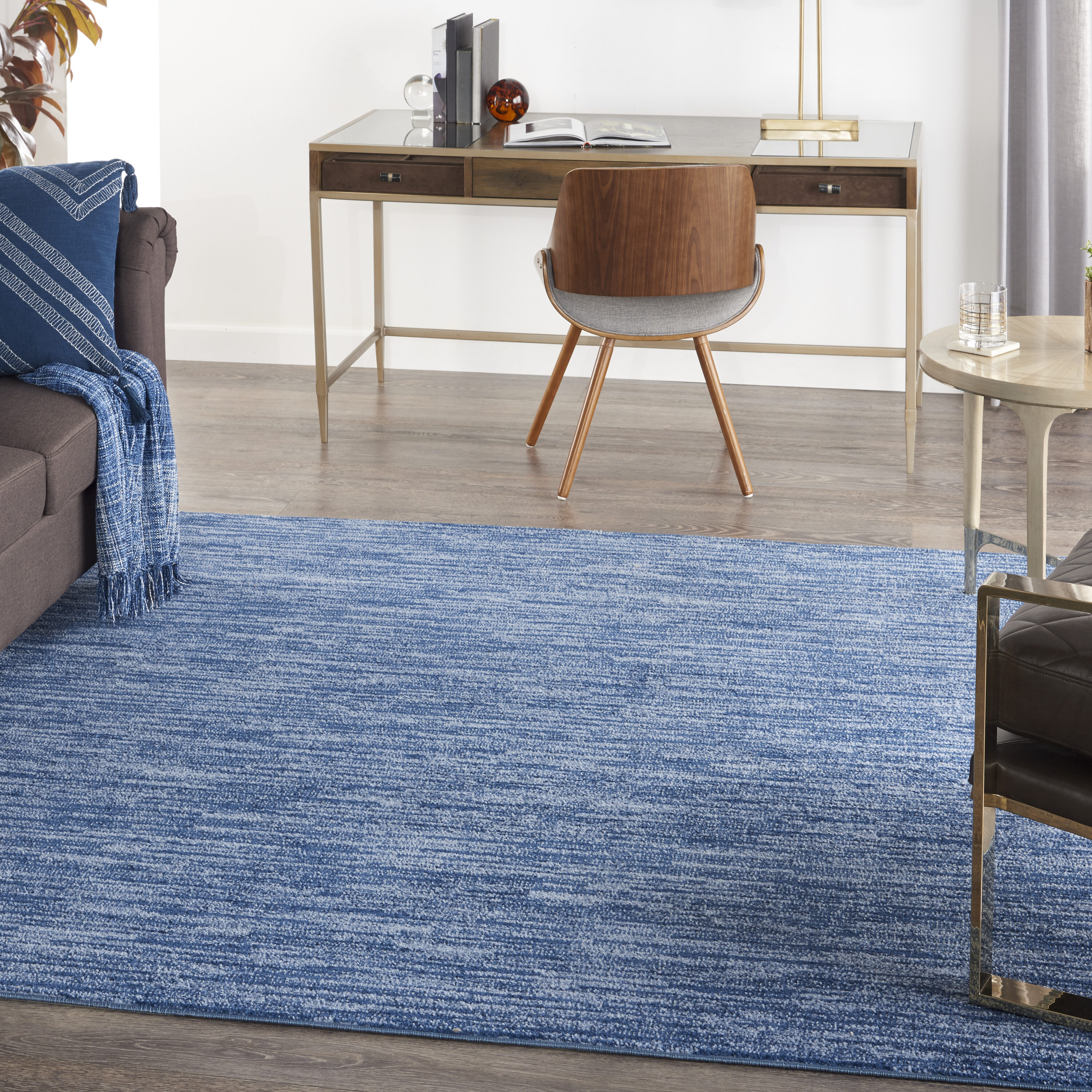 Nourison 099446824530 Essentials 5 x 5 (ft) Loomed Polypropylene Navy Blue Square Indoor/Outdoor Solid Area rug