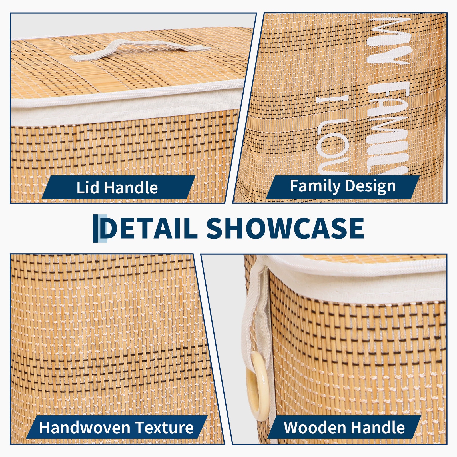 Aoile Large 15.7x11.8x23.6 Inch Foldable Square Woven Laundry Hamper Heavy Duty Clothes Basket With Lid