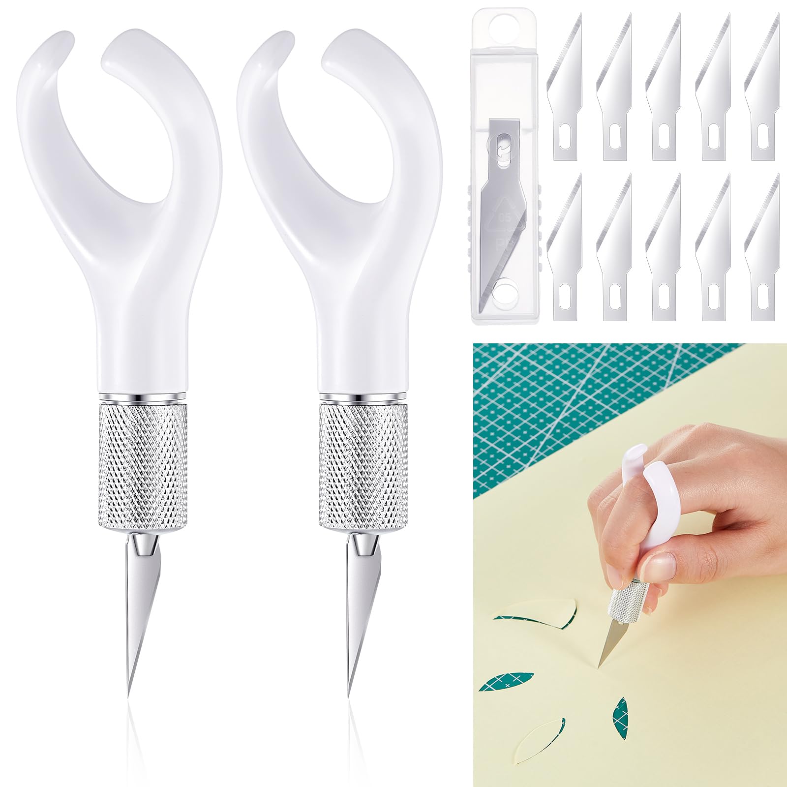 KIWDZFU  2 Pack Fingertip Craft Knife 4 2 Inch Finger Detail Knife with Blades Ergonomic Hobby Handle with Finger Grip Cutting Tool for Precision