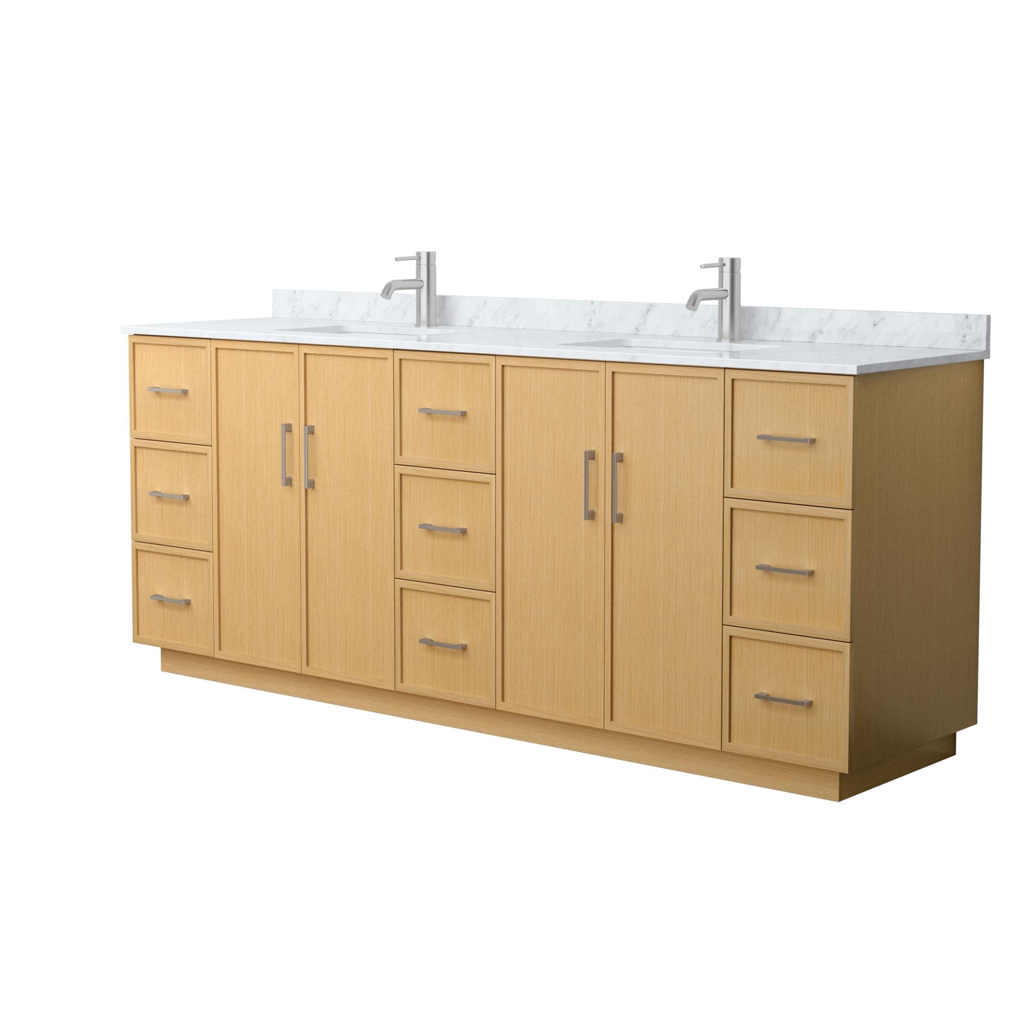 Wyndham Collection WCH747484DIOCMUNSMXX Elan TK 84-in Light Oak with Brushed Nickel Trim Undermount Double Sink Bathroom Vanity with White Carrara Marble Natural Marble Top