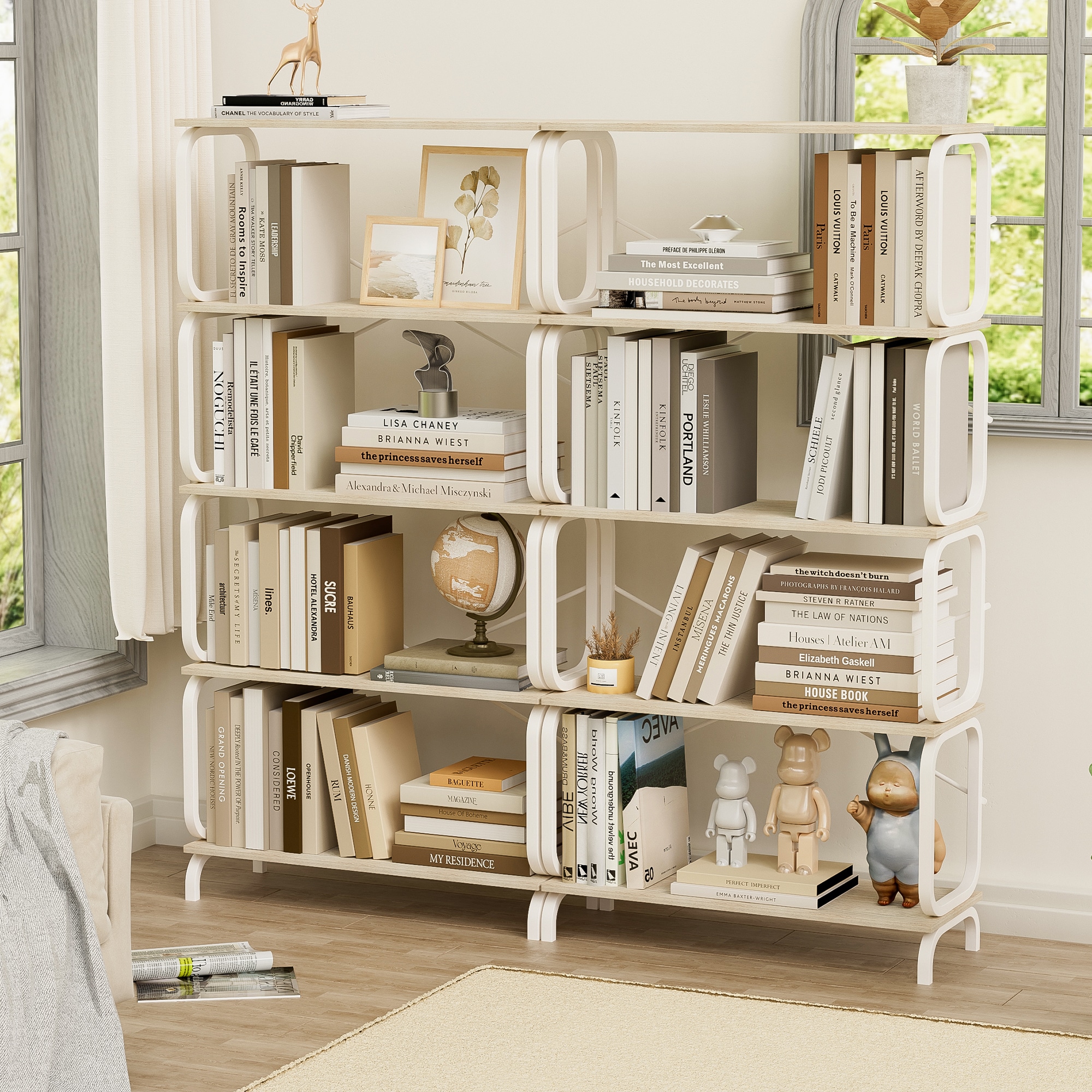 LOVMOR SF-Y-W2699P223205 5 Tier Large Book Shelf  Bookcase Home Office Open Bookshelf Shelves for Living Room  Office Shelf Vintage Industrial Style Bookshelf with White Metal Frame  White