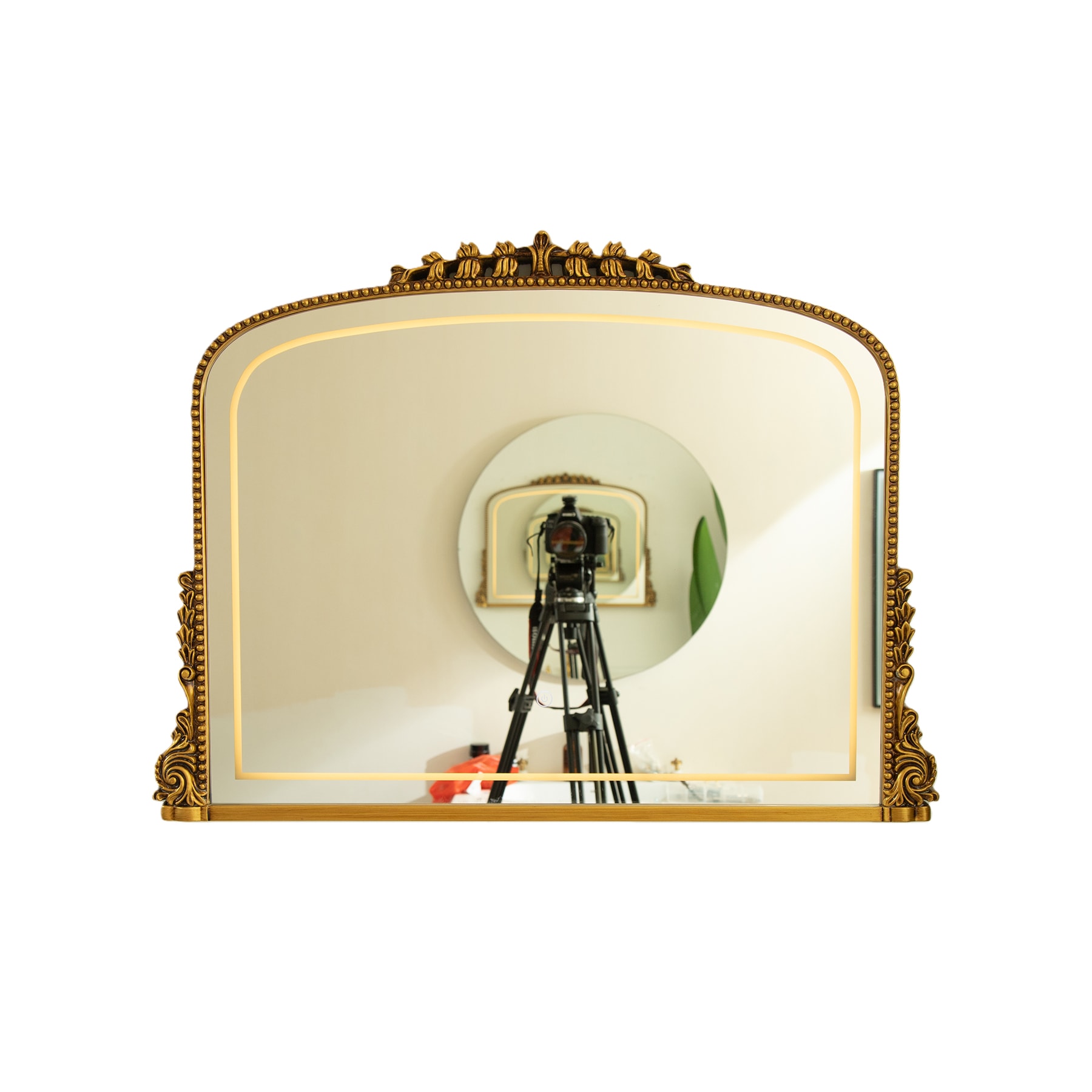 SINOFURN 34.8-in W x 25.8-in H Irregular Gold Framed Lighted Wall Mirror