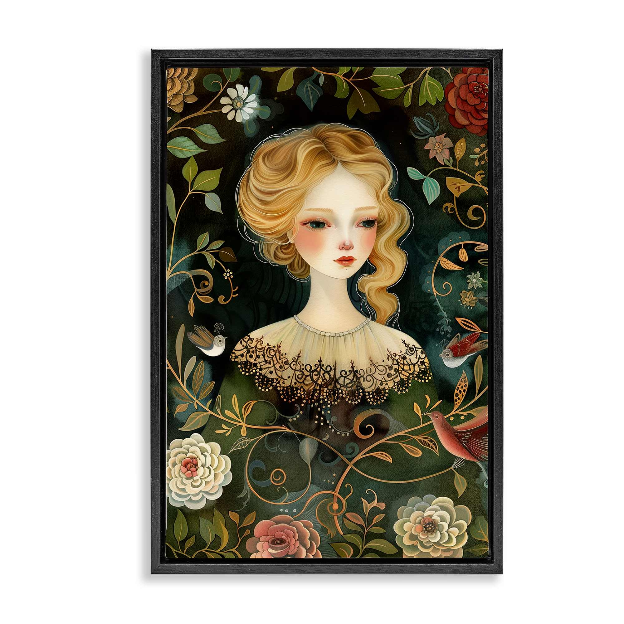 Stupell Industries BT-883-FFB-20X30 Victorina Woman with Florals Floating Frame design by The Dutch Lady