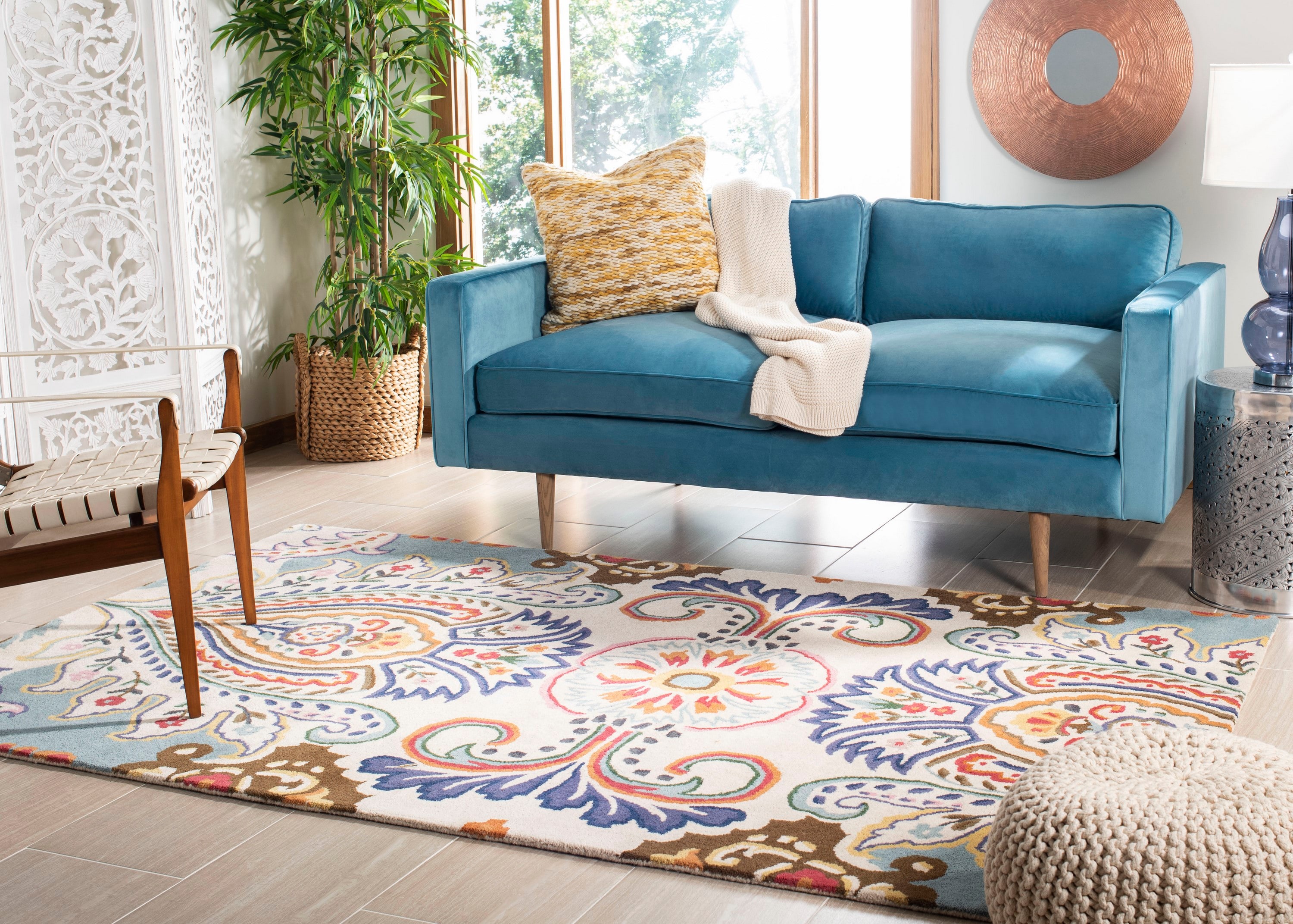 Ivory Multicolor Hand-Tufted Wool 4' x 6' Area Rug