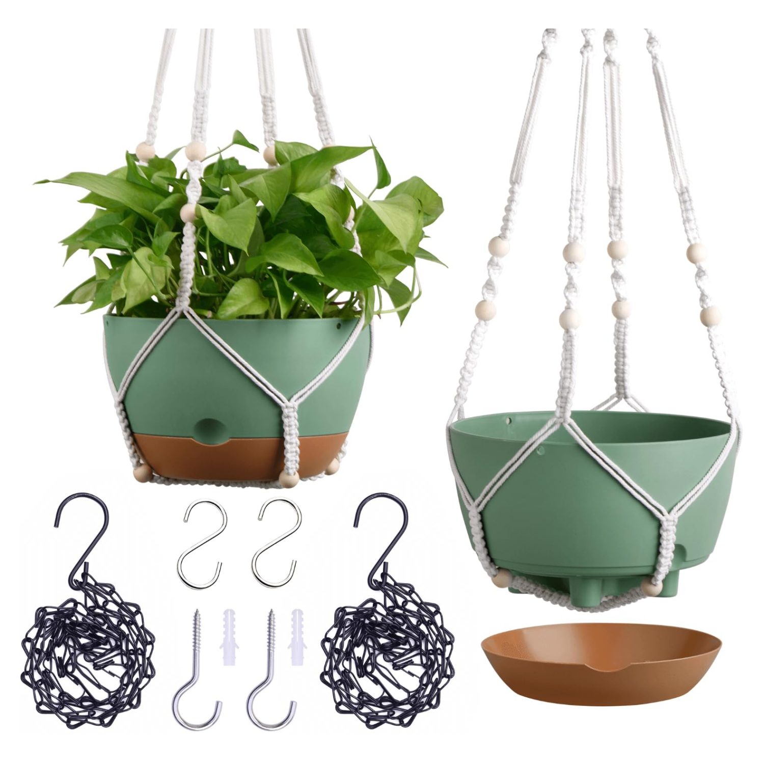 Wudkey 2-Pack White Plastic 8 in. Self-Watering Hanging Planters with Drainage Ventilation Design and 2 Hanger Styles #L4-BY2C4Y