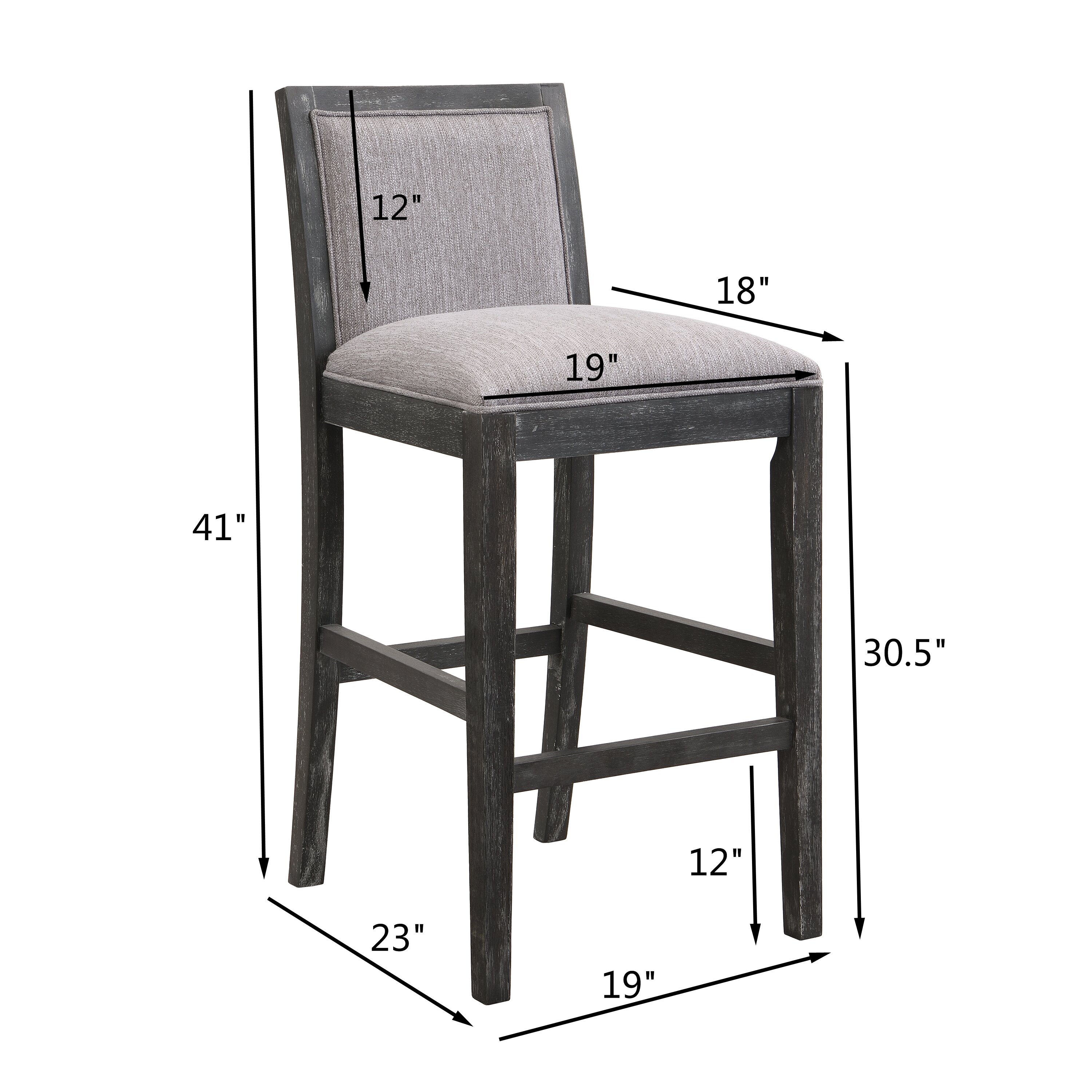 Modern Black and Grey Upholstered Wood Counter Stools, Set of 2