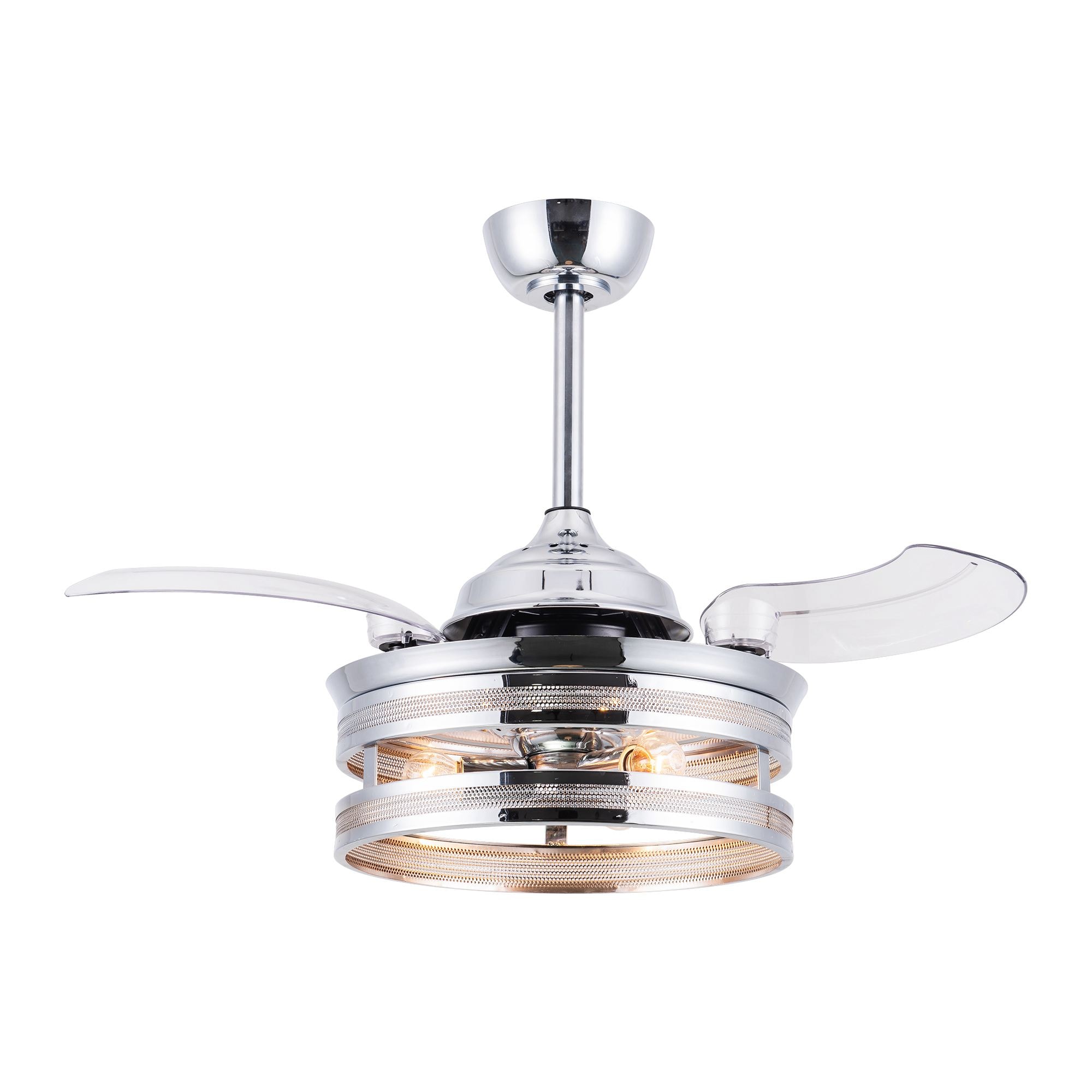Parrot Uncle F3516110V 36-in Chrome Indoor Fandelier Ceiling Fan Light Kit Compatible and Remote (3-Blade)