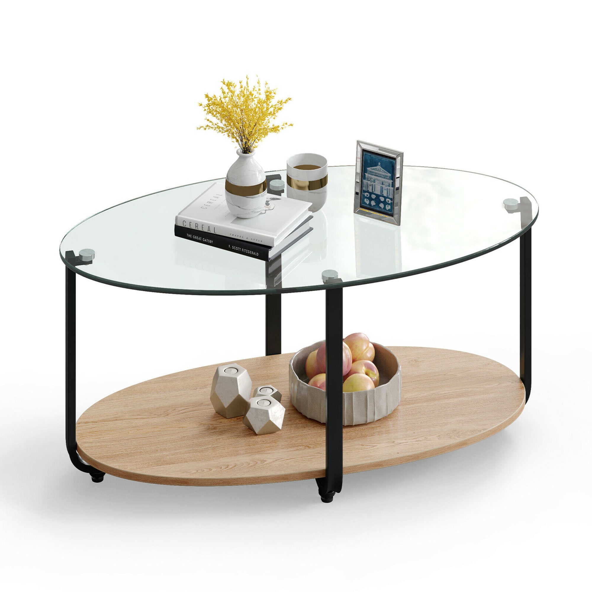Costway SXL00101 Glass Modern Coffee Table with Storage