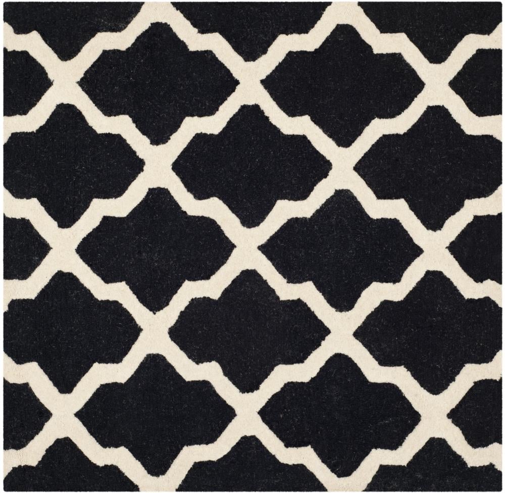 Safavieh CAM121E-6SQ Cambridge Mosaics 6 x 6 (ft) Tufted Wool Black/Ivory Square Indoor Trellis Area rug