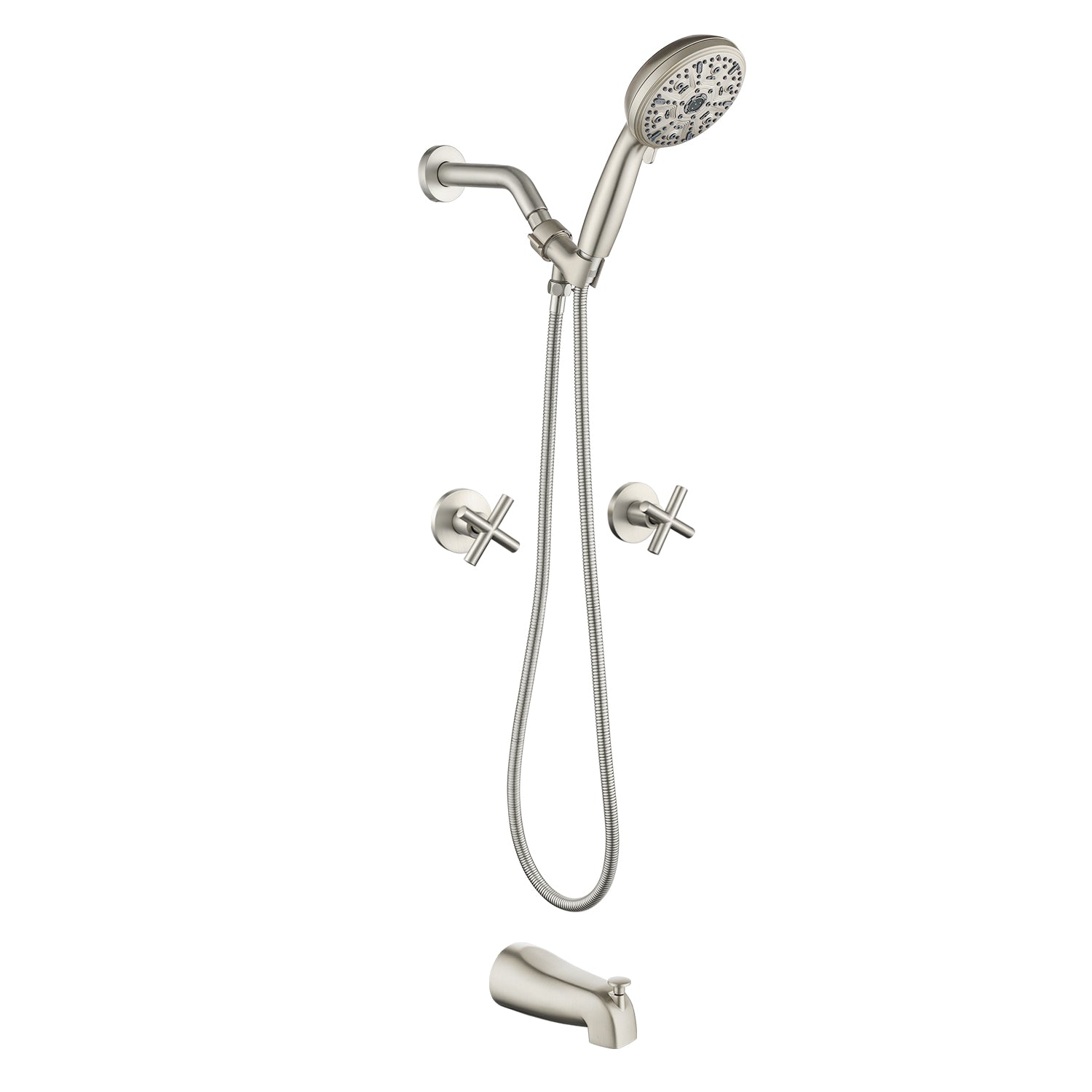 Boyel Living Brushed Nickel Copper Main Body Dual Handle Cold Hot Water 10 Function Handheld Showerhead with Pull Out Bathtub Spout