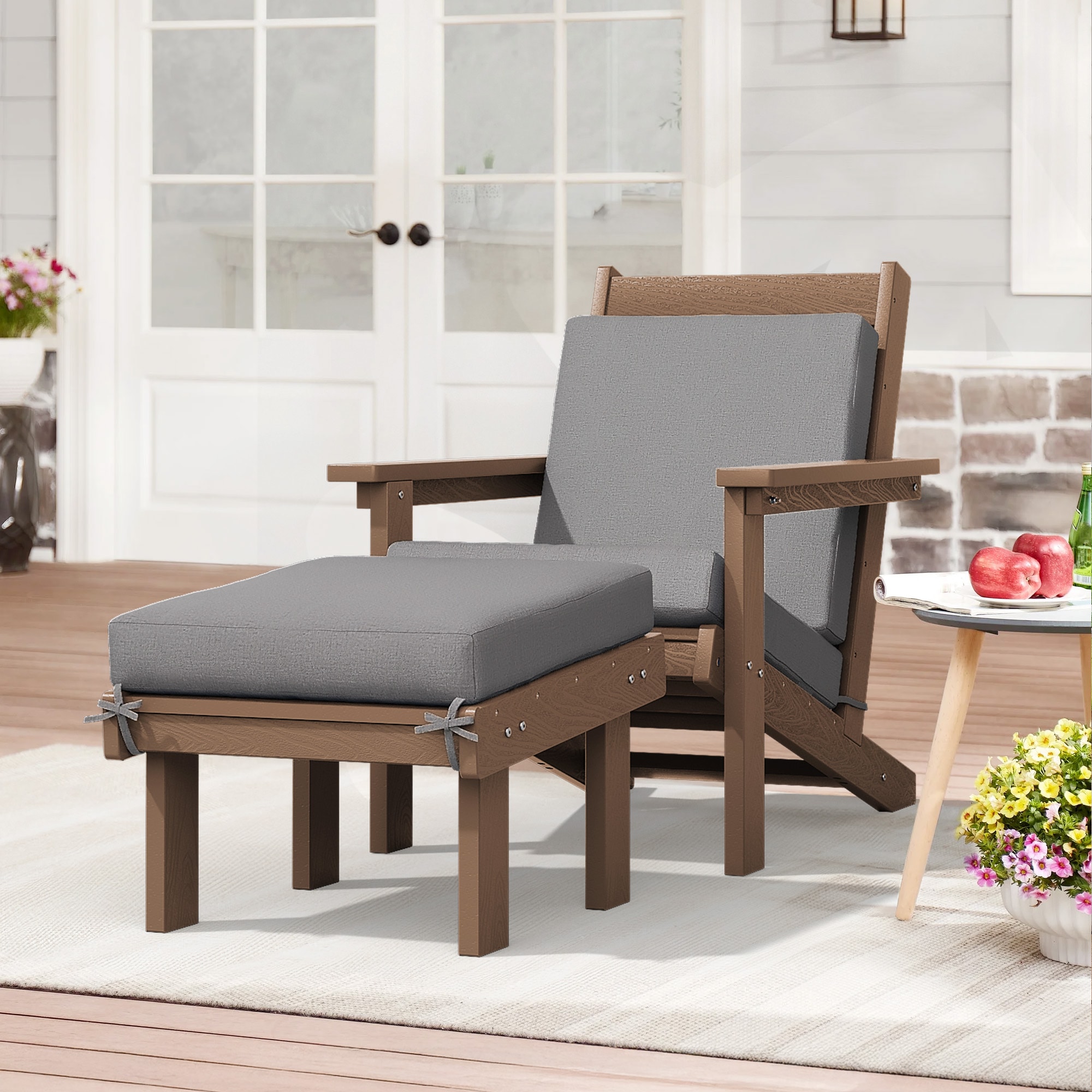 JEAREY XJG3JT-BN Patio Chair with Ottoman and Removable Cushions 2 -Piece Patio Conversation Set Cushions