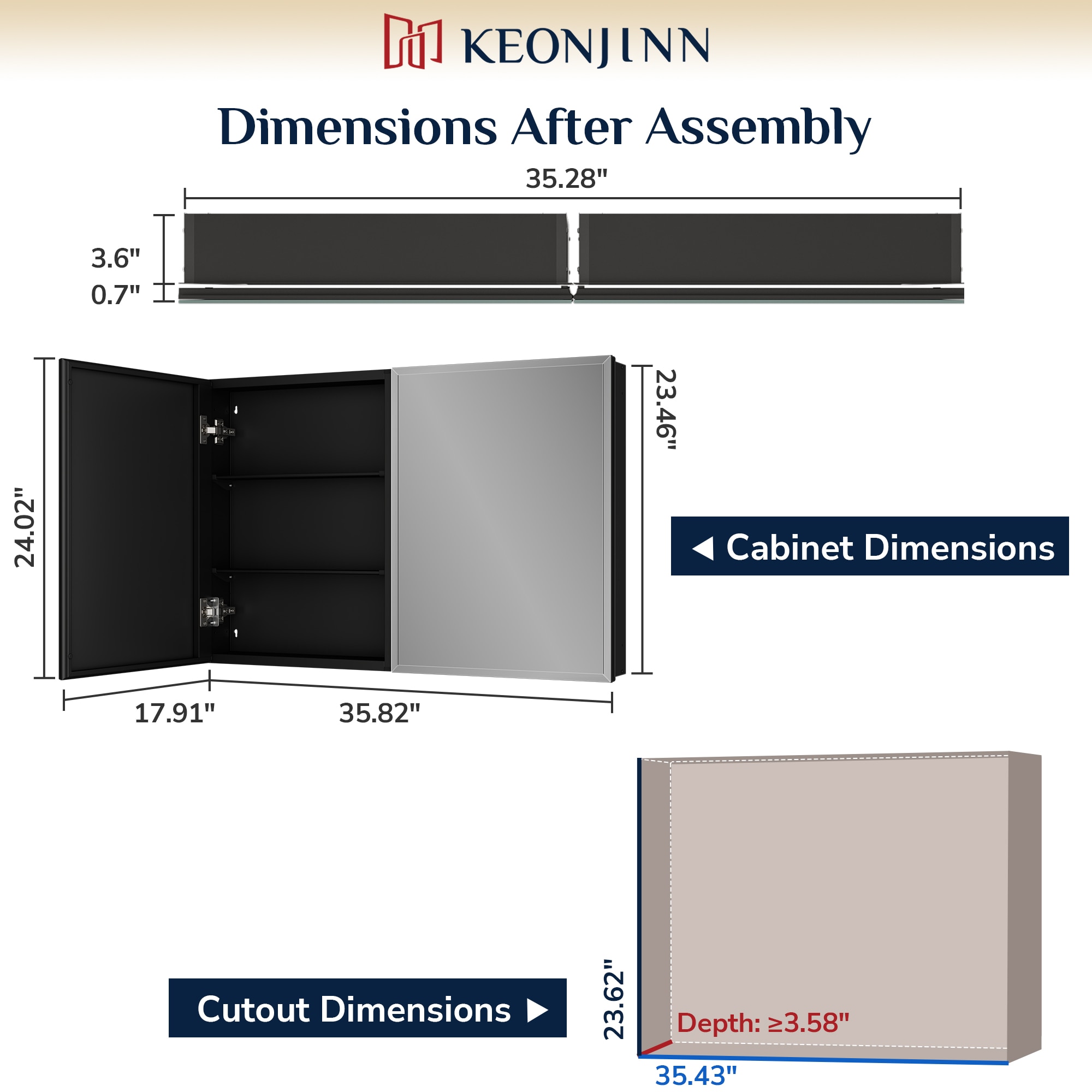 Keonjinn LW-JG-FJXP-9161-BK Bathroom-Medicine-Cabinets - View #4