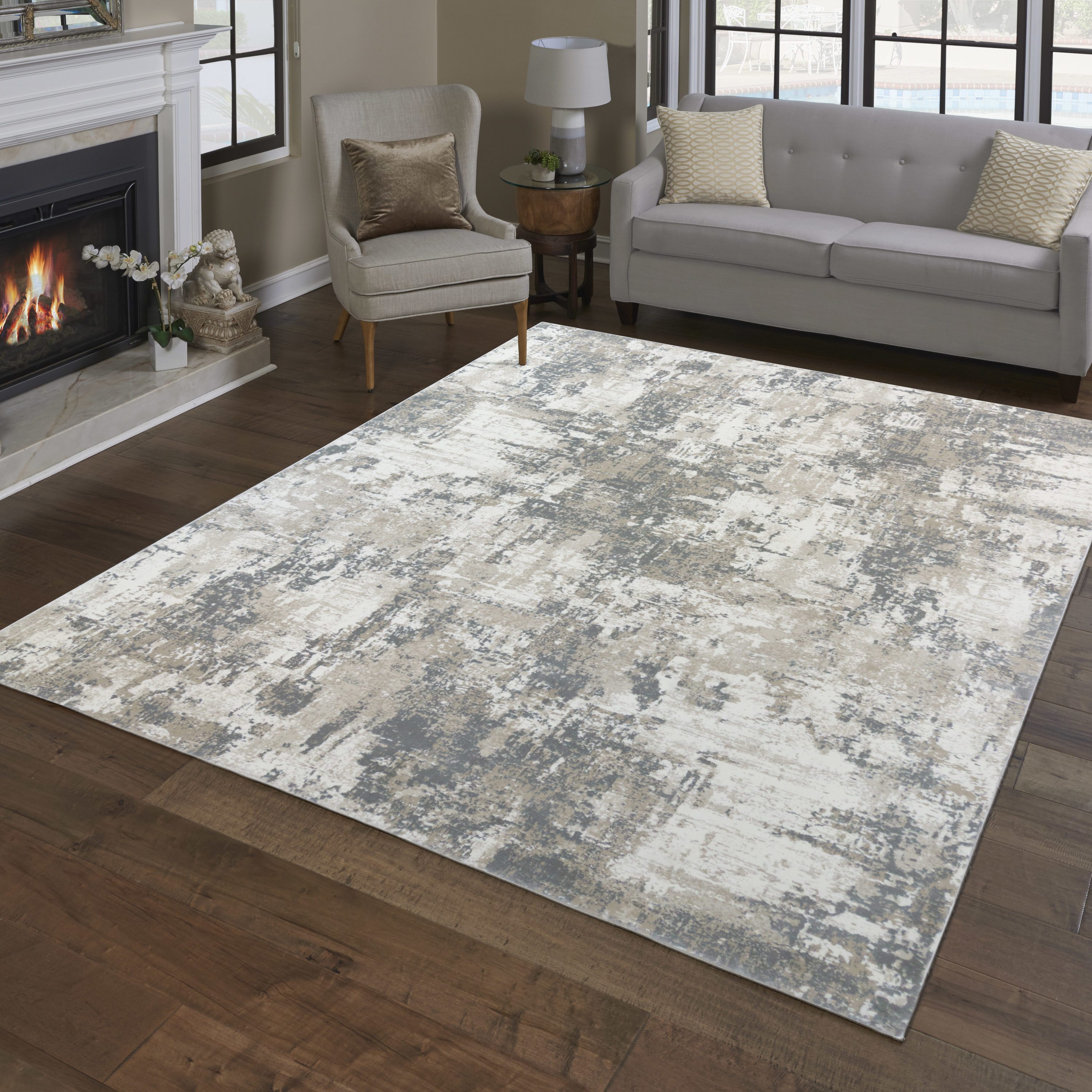 GERTMENIAN 46649 Majestic Omari 8 x 10 (ft) Polypropylene Gray Rectangular Indoor Abstract Area rug