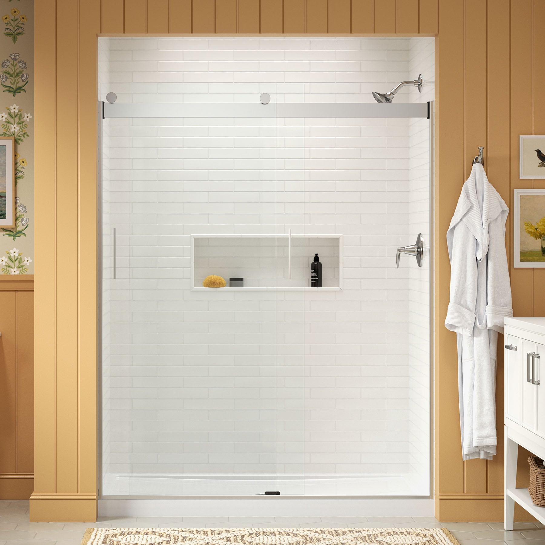KOHLER R706009-L-SH Levity Bright Silver 56-in to 59-in W x 74-in H Frameless Bypass Sliding Shower door 1/4-in Thick Clear Glass