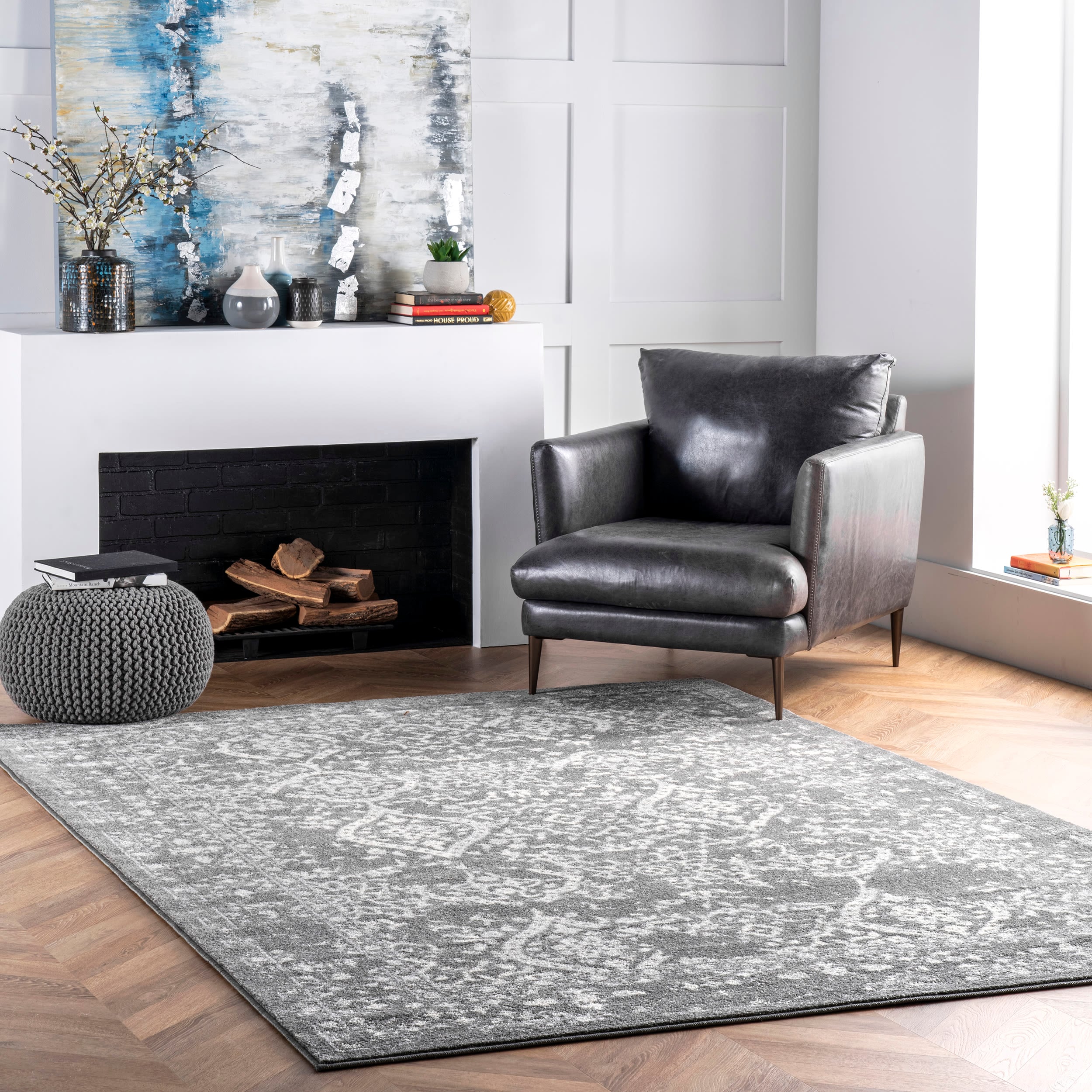 nuLOOM RZBD21C-203 Vintage Odell 2 x 3 (ft) Polypropylene Gray Rectangular Indoor Distressed/Overdyed Area rug