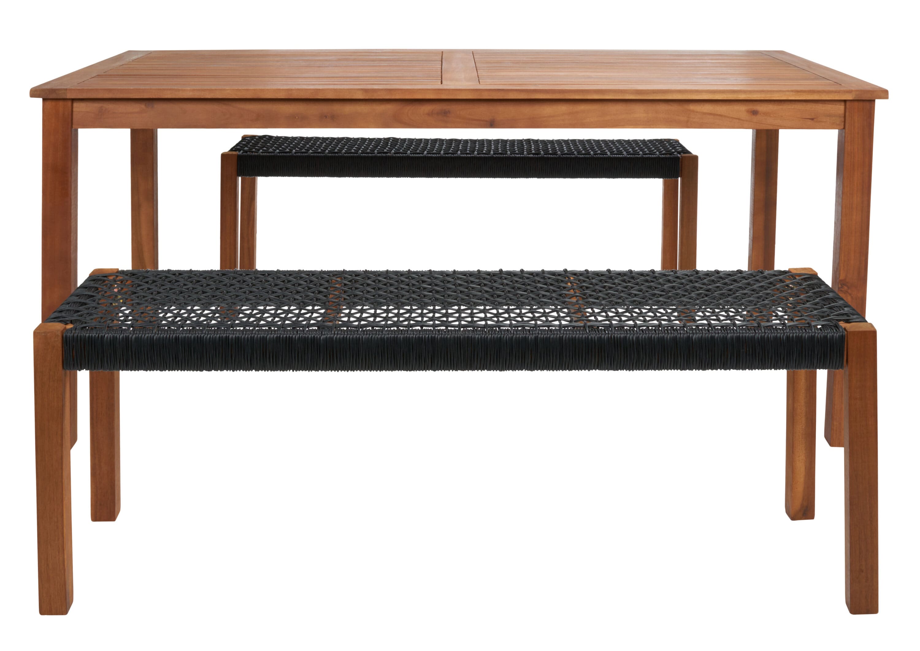 Natural Acacia and Black Woven Rattan 4-Person Patio Dining Set