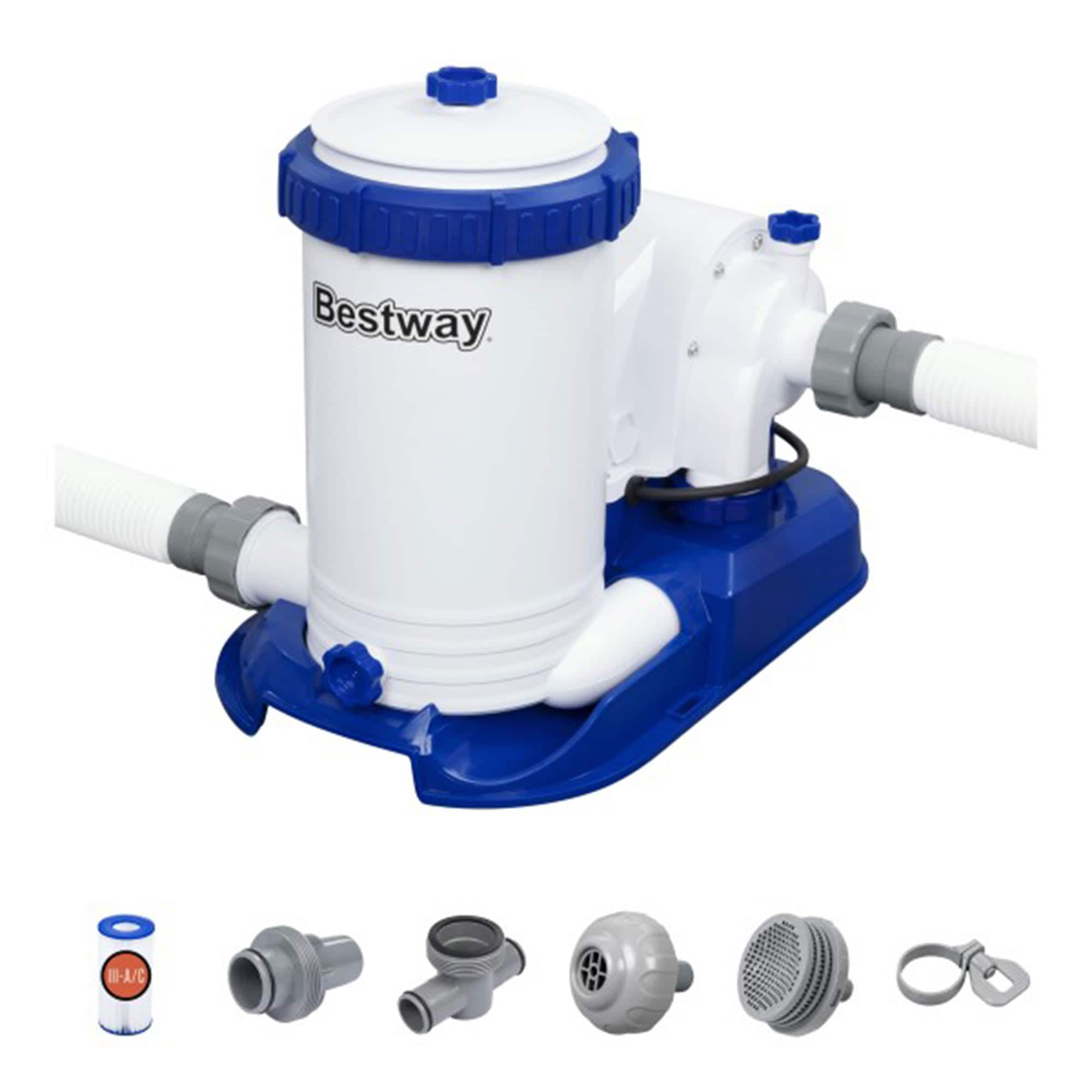 Bestway 406576 2 500 Gallon Filter Pump for Above Ground 300 to 16 400 Gallon Swimming Pools with Customizable Timer Filter Cartridge and Set of Adapters