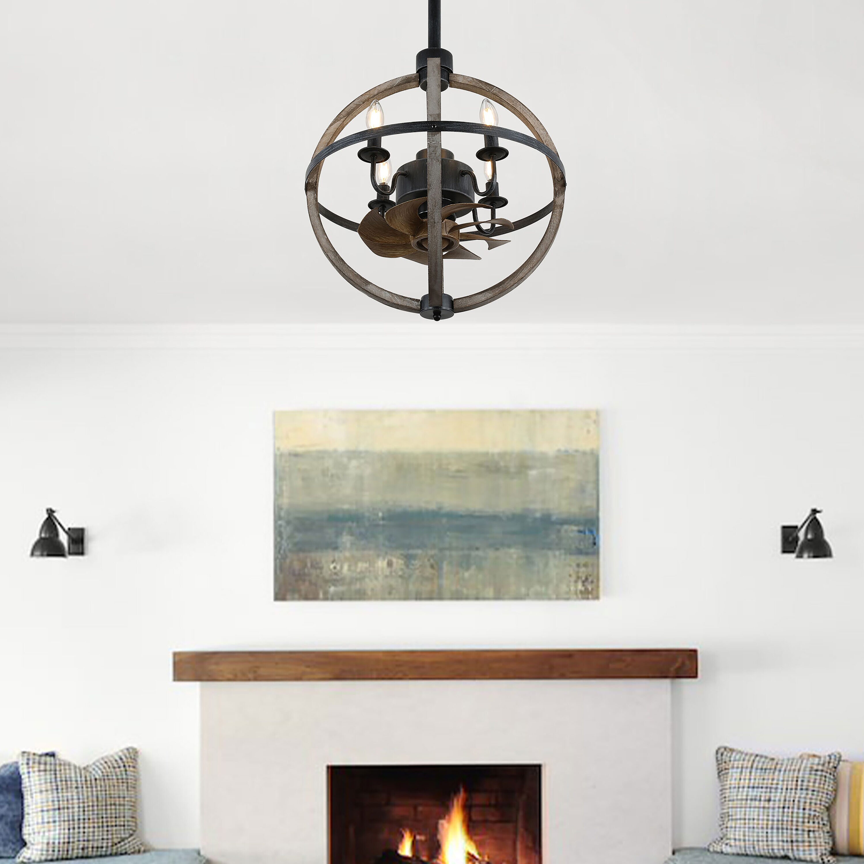 Oaks Decor Cave 15-in Color-Changing Black with Black Blades Fandelier Ceiling Fan With Light and Remote ( 7 -Blade )