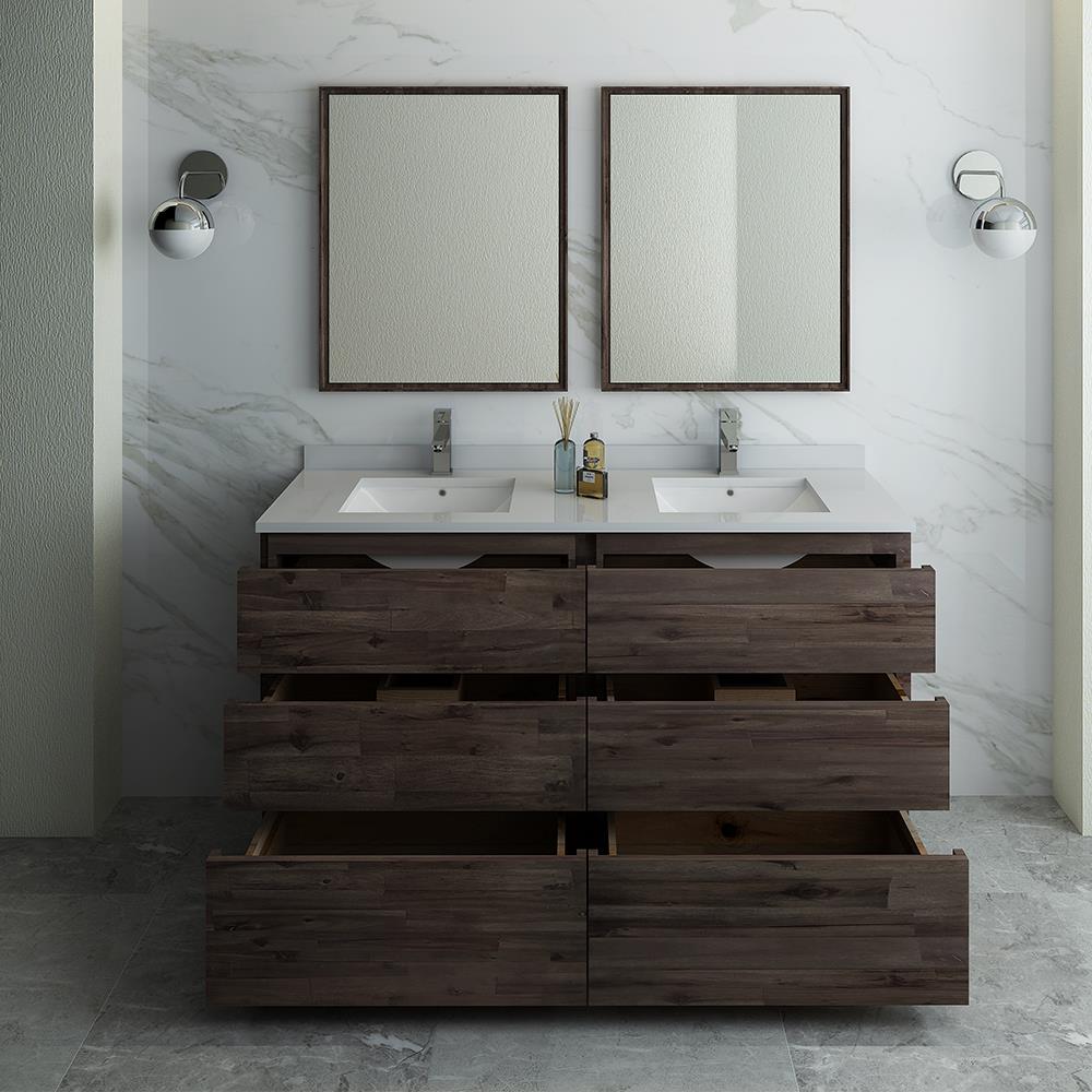 Fresca Formosa 60" Brown Quartz Stone Double Sink Vanity Set